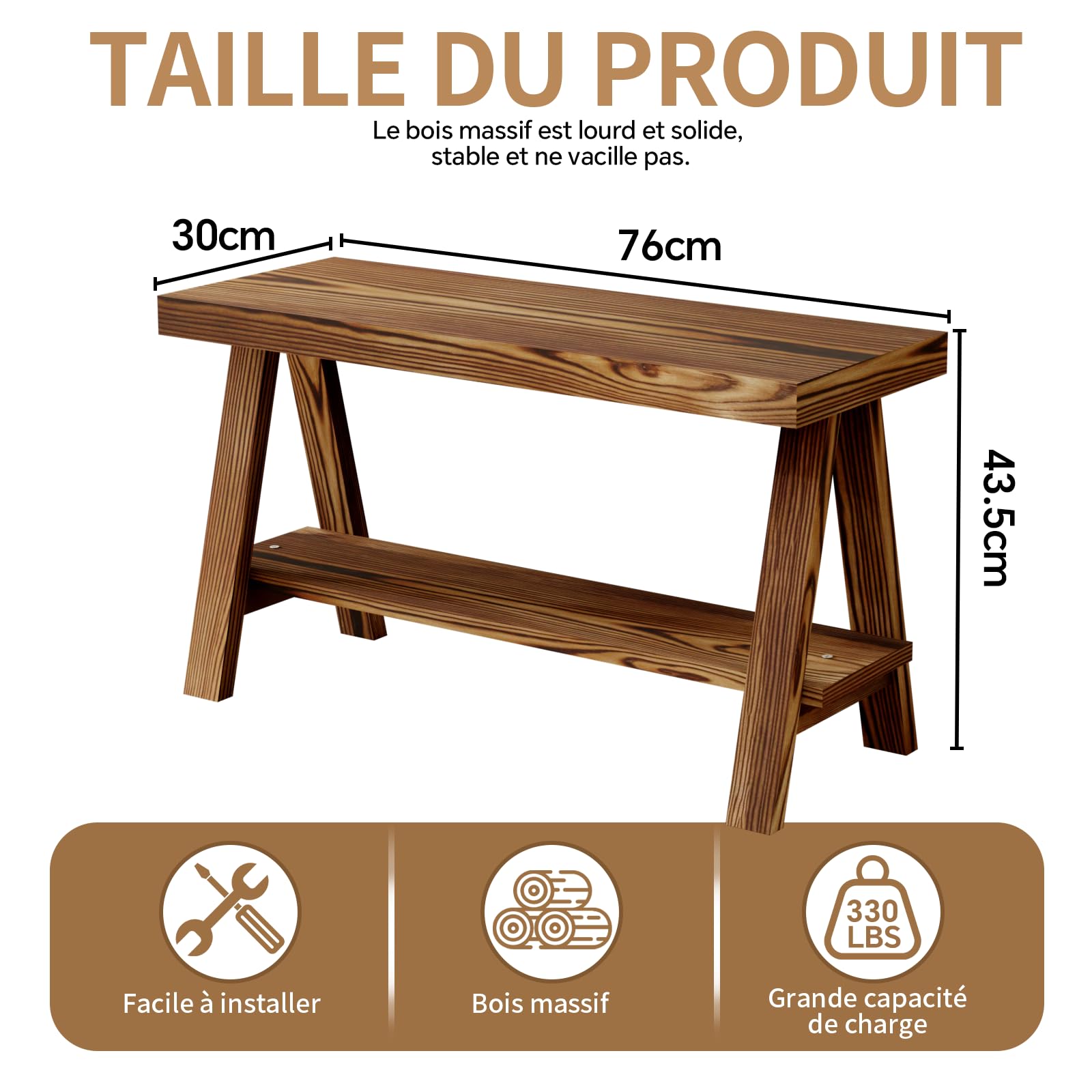 Banc en Bois de 76CM, Banc en Bois Rustique, bancs à Chaussures d'entrée, bancs de Salle à Manger,étagère à Chaussures d'entrée d'entrée, Convient pour l'entrée, la Salle à Manger
