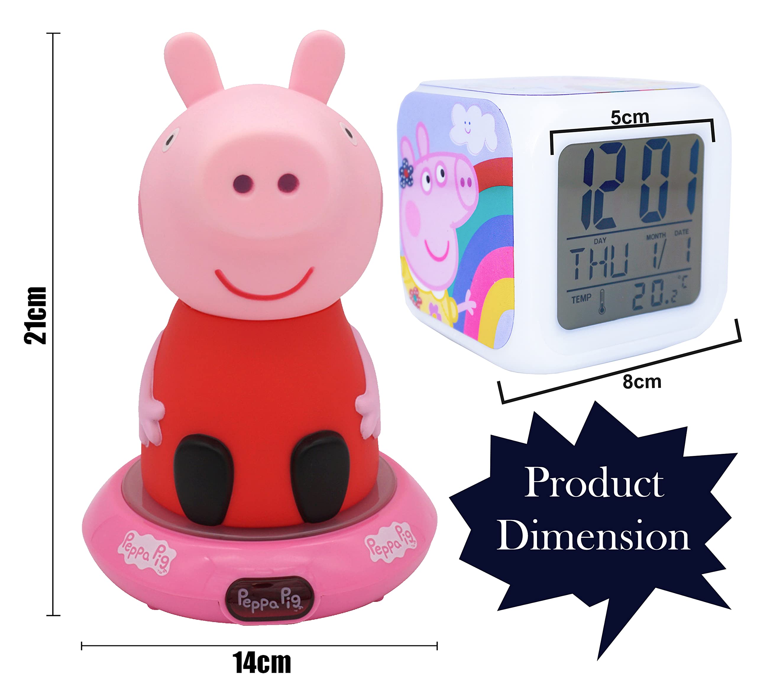 Peppa-Pig Lot de 2 lampes LED et réveil pour chambre d'enfant