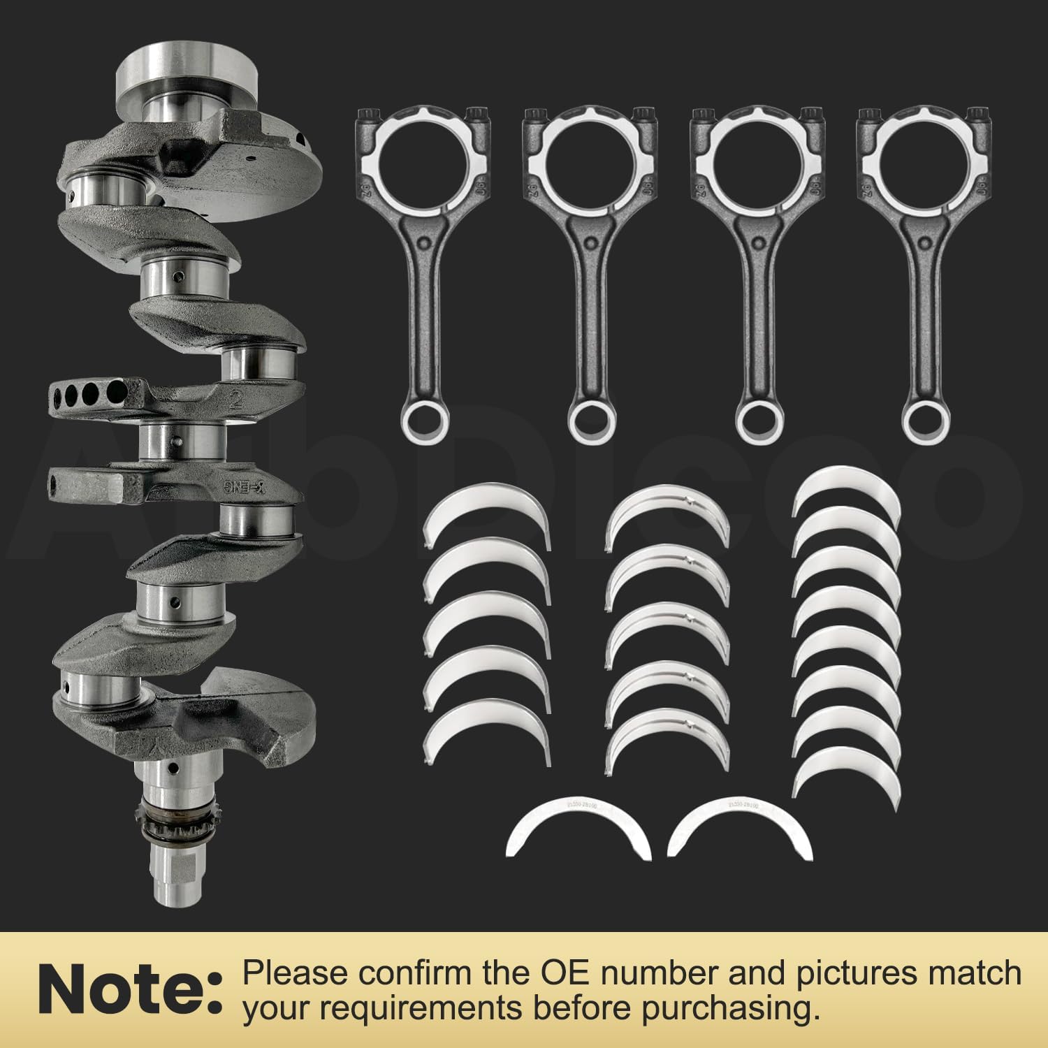 23110-2B610 1.6L Engine Crankshaft Con Rods & Bearing Kit Compatible with Hyundai Accent Veloster 1.6 2012-2017, Fit for Kia Rio Soul 1.6 2012-2017, 231102B610 23510-2B010