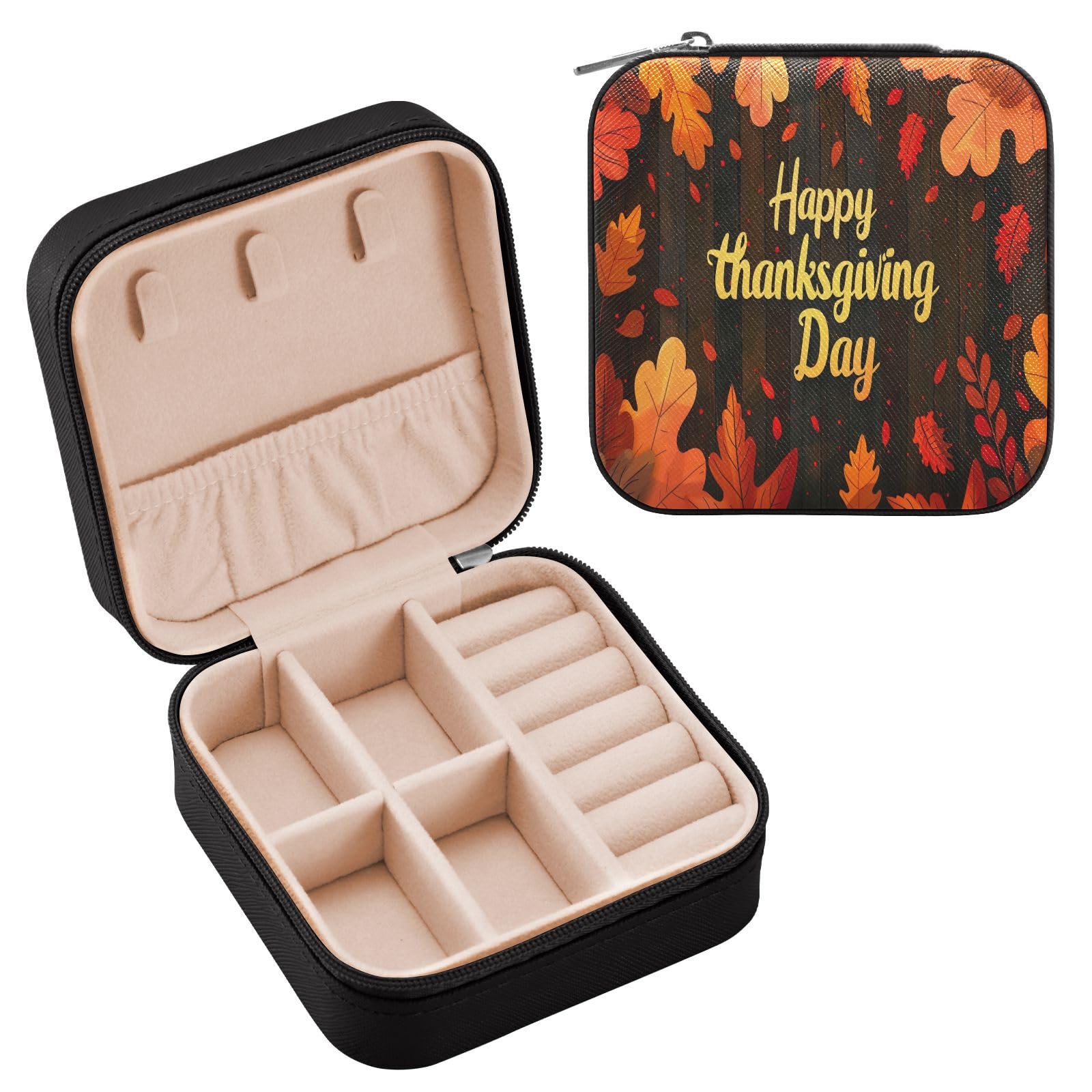 YETTASBIN Happy Thanksgiving Jewelry Box for Teens Girls Women Birthday Christmas Gift Portable PU Leather Jewelry Storage Box