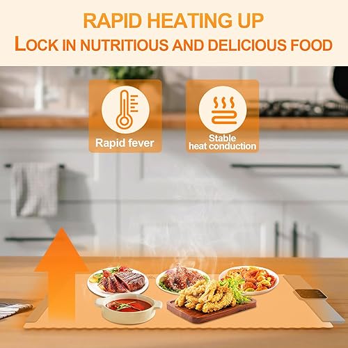 Miniatura 5 de Tapete de calentamiento para alimentos, tapete de calentamiento de alimentos con temperatura ajustable (5 niveles), bandeja de calentamiento