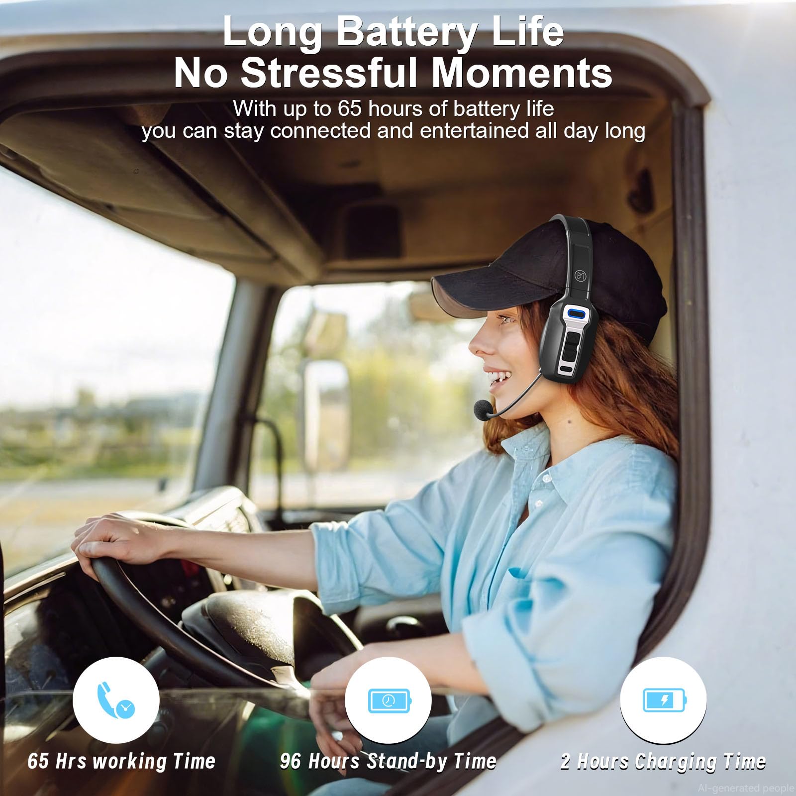 BRAMMAR Cuffie Bluetooth Trucker con microfono AI con cancellazione del rumore, cuffie Trucker con tempo di conversazione 65 ore e pulsante muto, connessione multipunto, cuffie Bluetooth adatte per