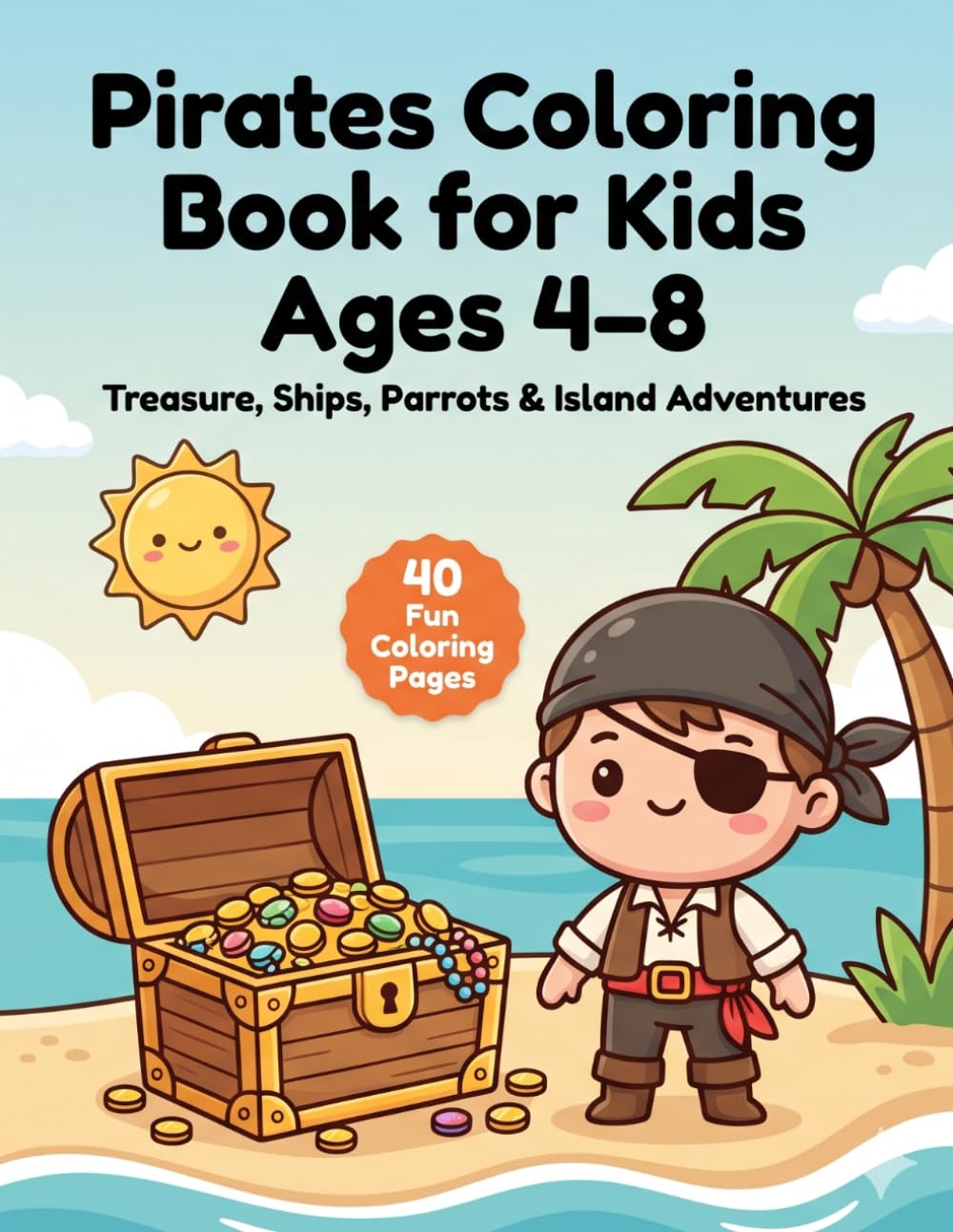 Pirates Coloring Book for Kids Ages 4–8: Treasure, Ships, Parrots and Island Adventures