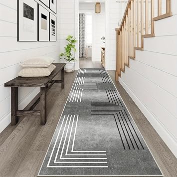 Rubber Backing Runner Rug for Hallway Non Slip, Extra Long Runner Rugs for Hallways, Modern Kitchen Runner Rug Washable, Low-Pile Crystal Velvet Carpet for Entryway, Bedside Mat 60x80cm