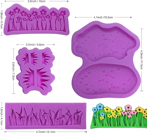 Miniatura 2 de Moldes de silicona para chocolate, 4 paquetes de flores de piedra para decoración de pasteles de jardín, decoración de cupcakes, arcilla, borde de
