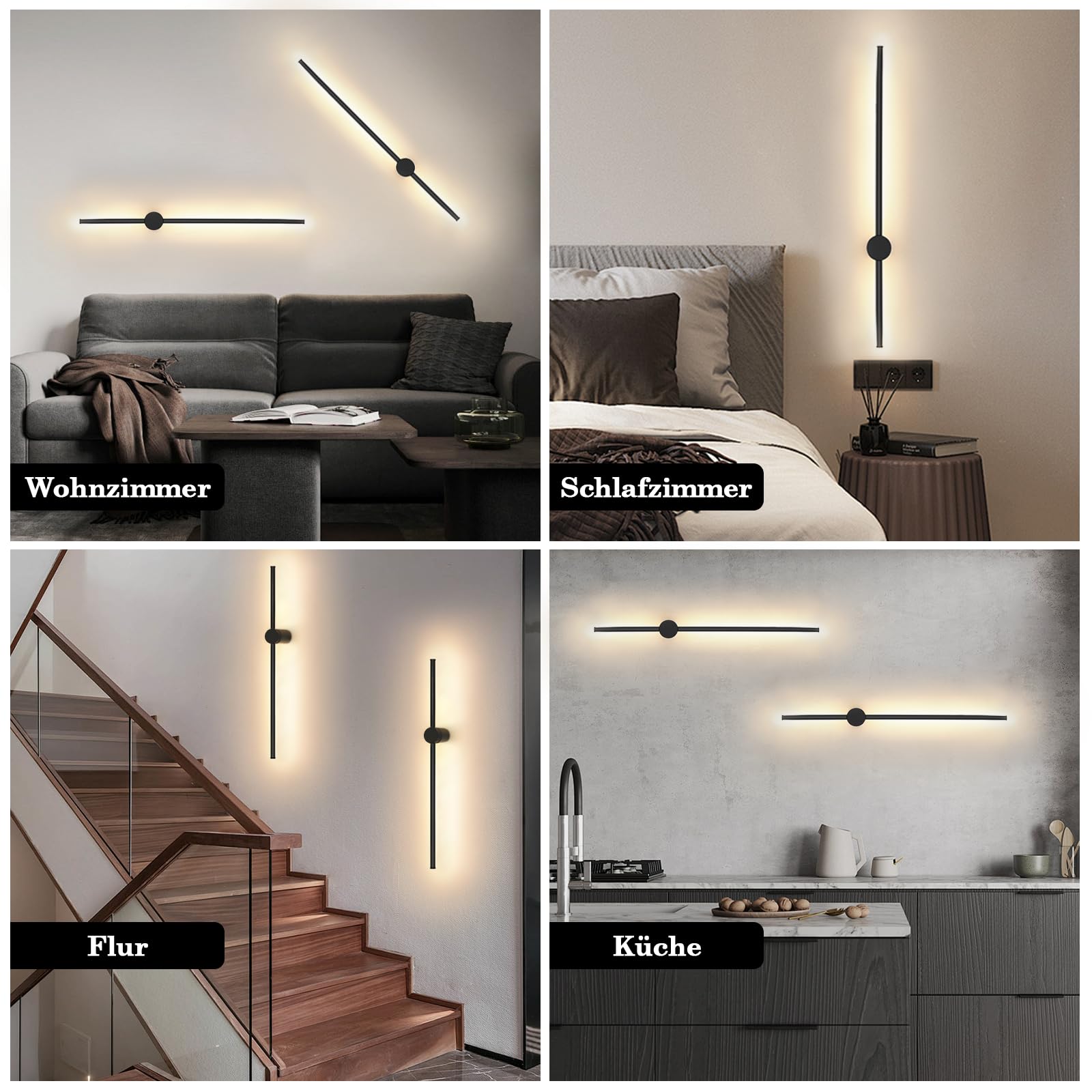 ZMH LED Wandlampe Innen Wandleuchte 60CM 3000K Warmweiß Schwarz Modern Up Down Indirekt