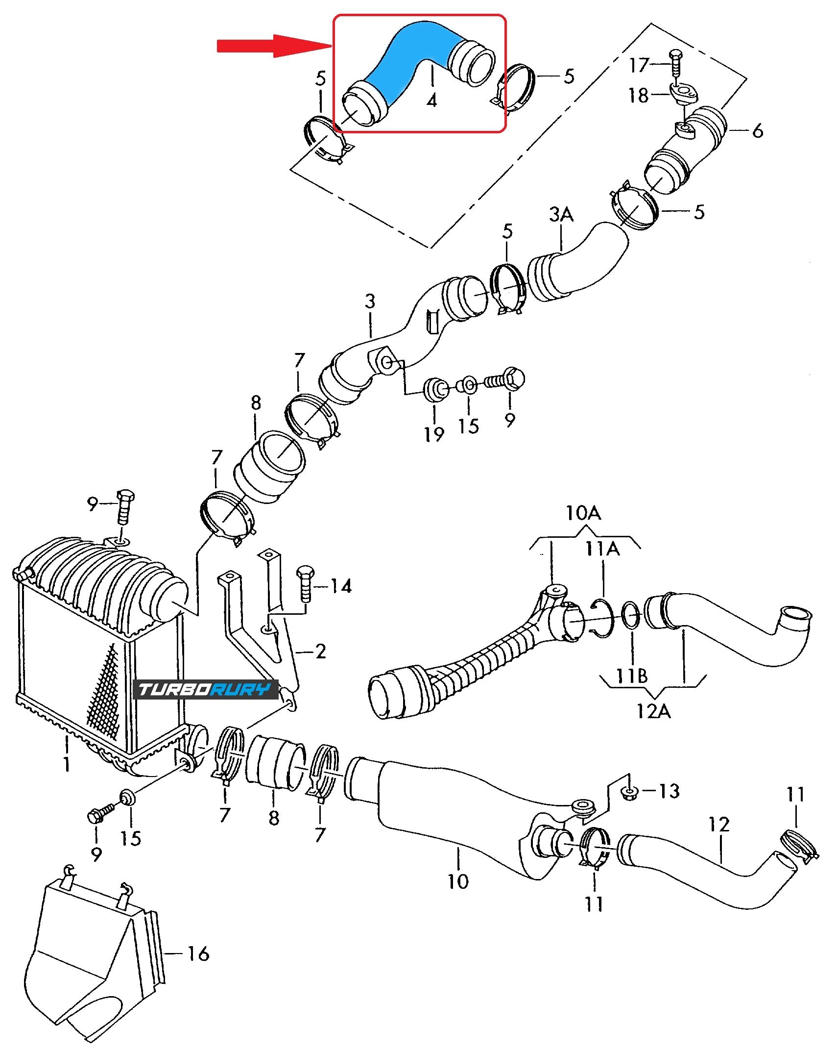 Tuyau de Turbocompresseur Intercooler Remplacement - Compatible avec Volkswagen NEW BEETLE 1.9 TDI - Numéro OE 1C0145838E - Fabriqué en Gomme NBR-CR