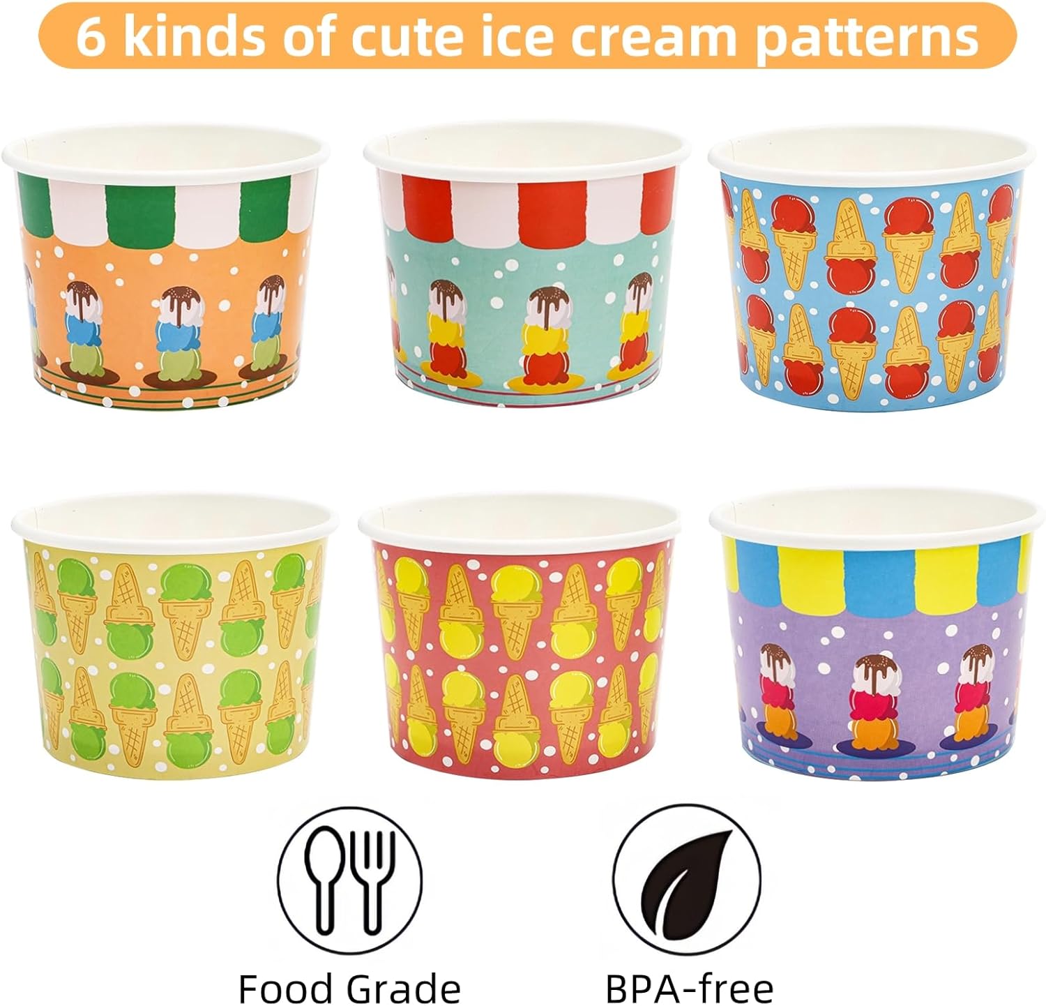 Cididu 210 Pack Paper Ice Cream Cups, 12 Oz Disposable Ice Cream Bowls, Party Dessert Snack Bowls for Hot or Cold Food, Food Grade Party Supplies Treat Cups for Yogurt Soup Fruits, Birthday Picnic