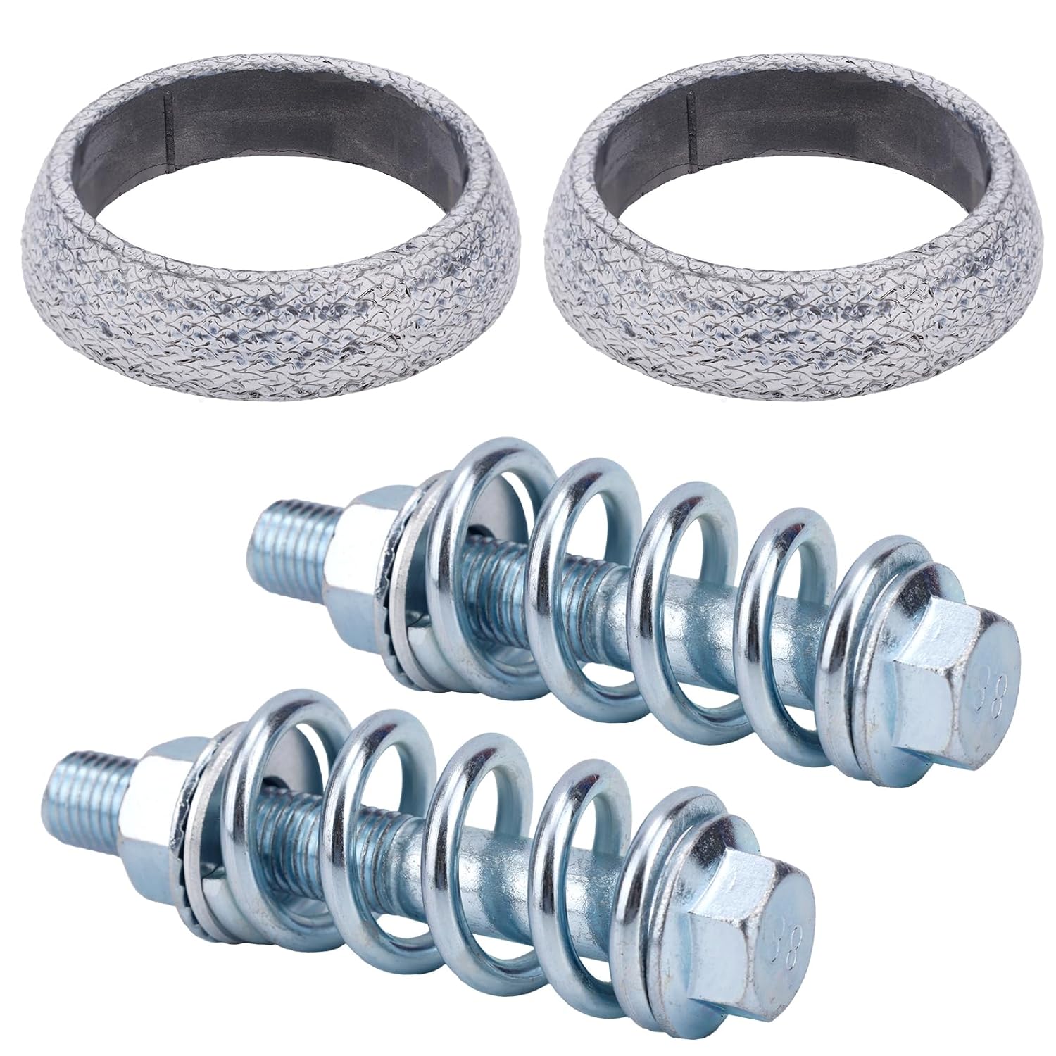2pcs Exhaust Manifold Gasket & 2 Bolts Kit, High-Temp Sealed Donut Gasket with Shock Absorbing Springs for Car, Truck, SUV Exhaust System Repair (54mm)