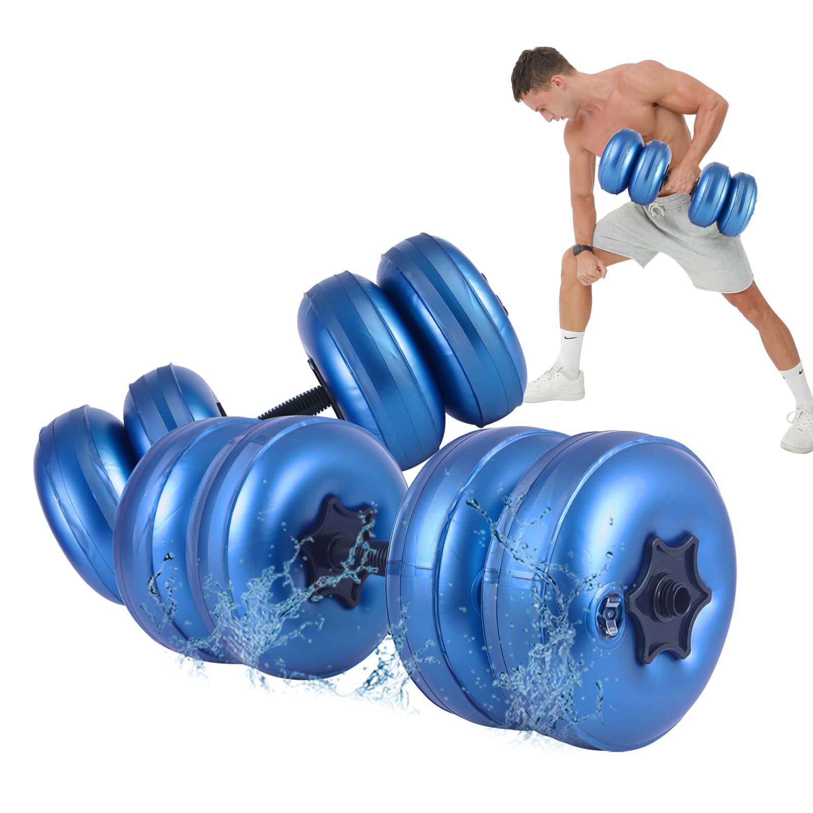 DEIRIS Set di manubri riempiti ad acqua, pesi regolabili da 16 a 20 kg, in PVC, portatili, pieghevoli, per casa e palestra, fitness, allenamento