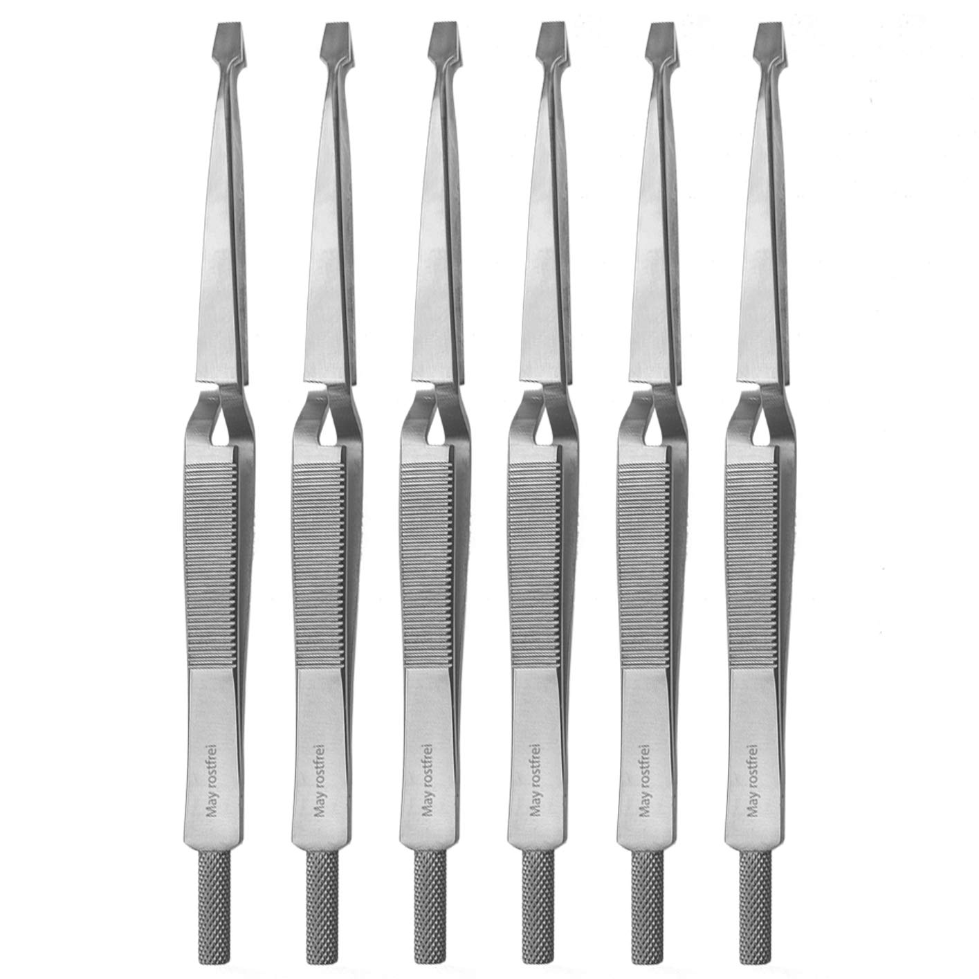 May Set: 6X Zeckenzange extra lang abgewinkelt selbsthaltend Edelstahl | 6er-Pack Instrumente mit Kreuzgriff aus rostfreiem Material für die Tierpflege