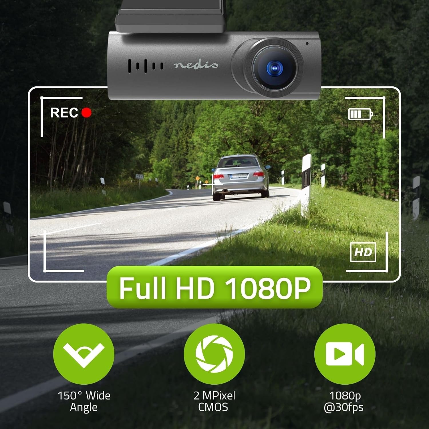 Dash Cam - 1080p@30fps - 2 MPixels - LCD - Night Vision - Black image 3