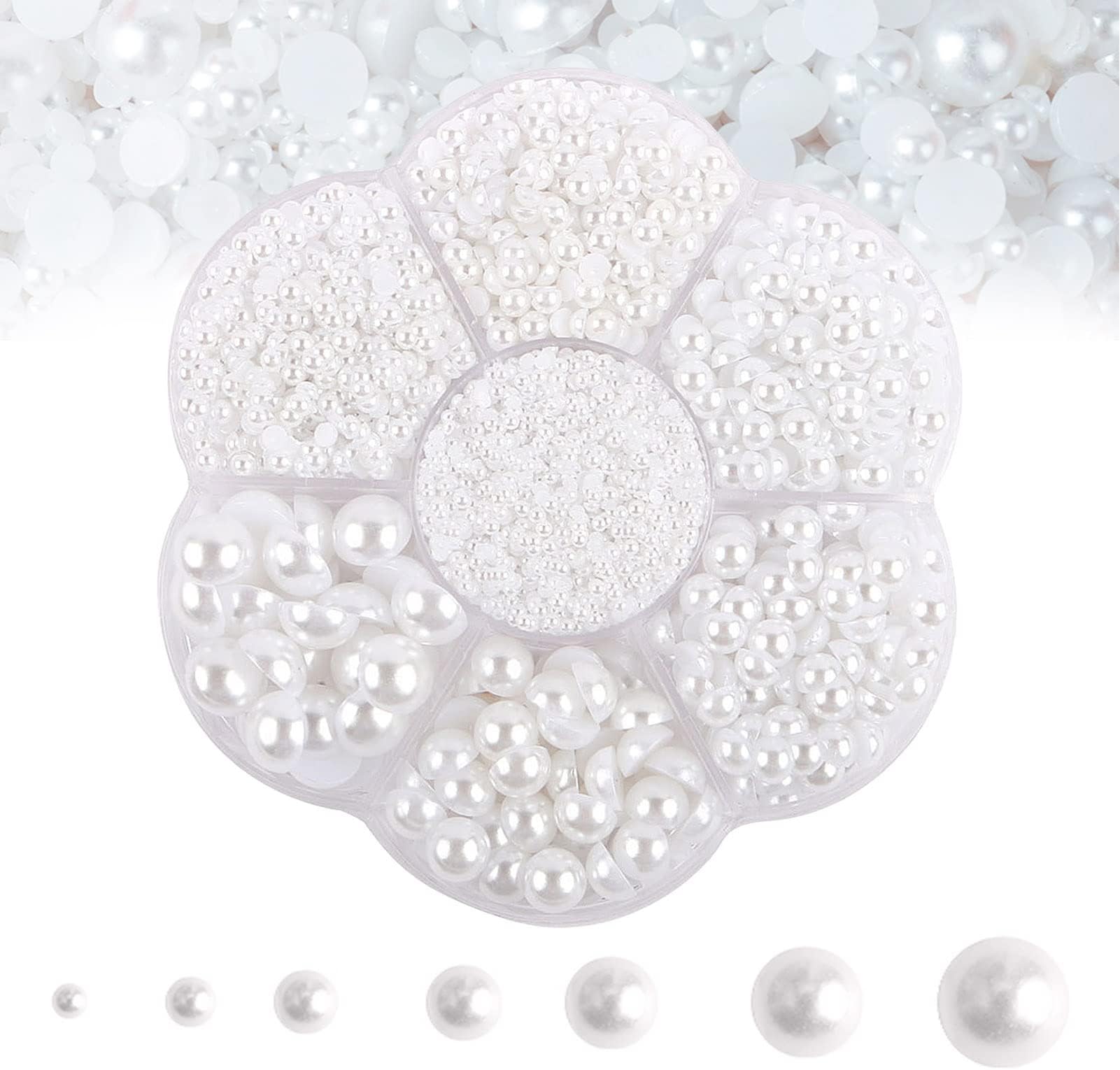 5600PCS Half Round Pearls Flatback Imitation Pearls for Crafts,7 Sizes for DIY Nails Art Crafting,Jewelry Making, Shoes,Cup,Phone Decoration (White)