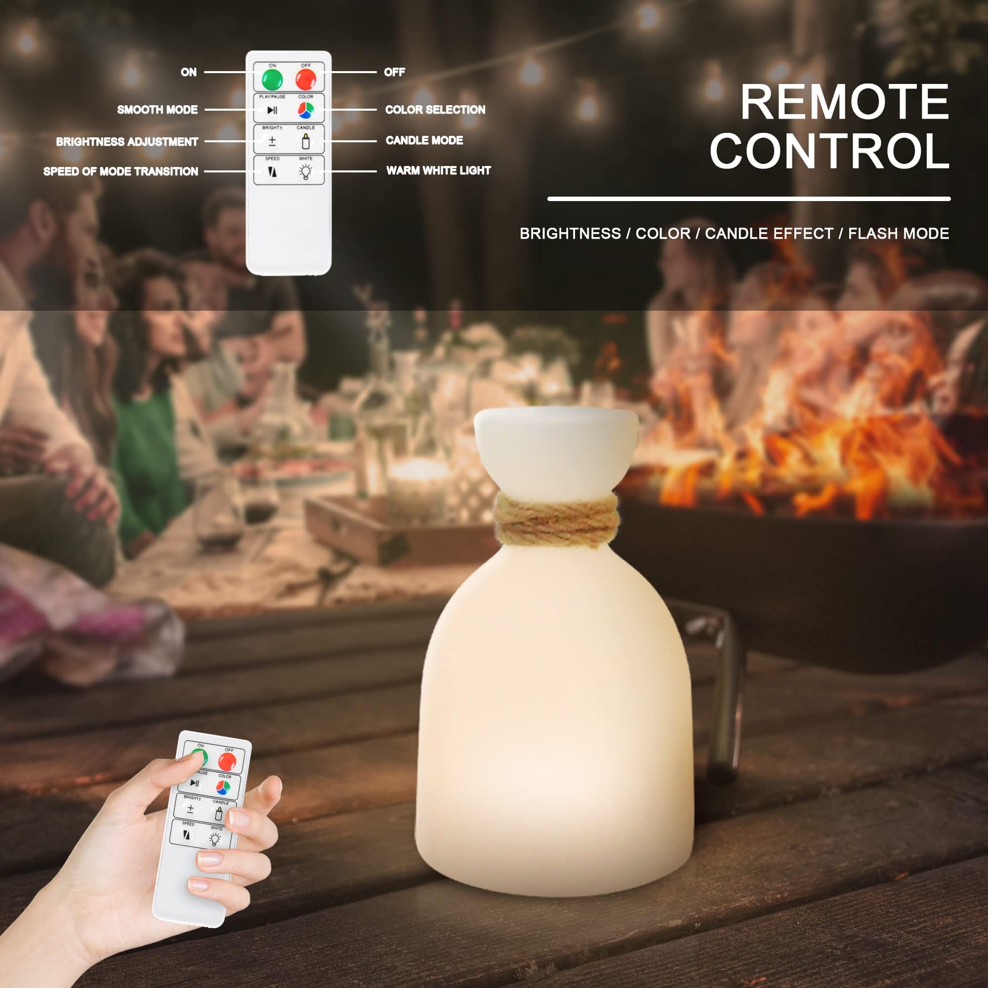 Tafellamp op zonne-energie, outdoor, warmwit, trekschakelaar, opladen en USB-opladen, afstandsbediening, accu, 8 kleuren, waterdicht, IP54, voor tuin, woonkamer, terras (zwart