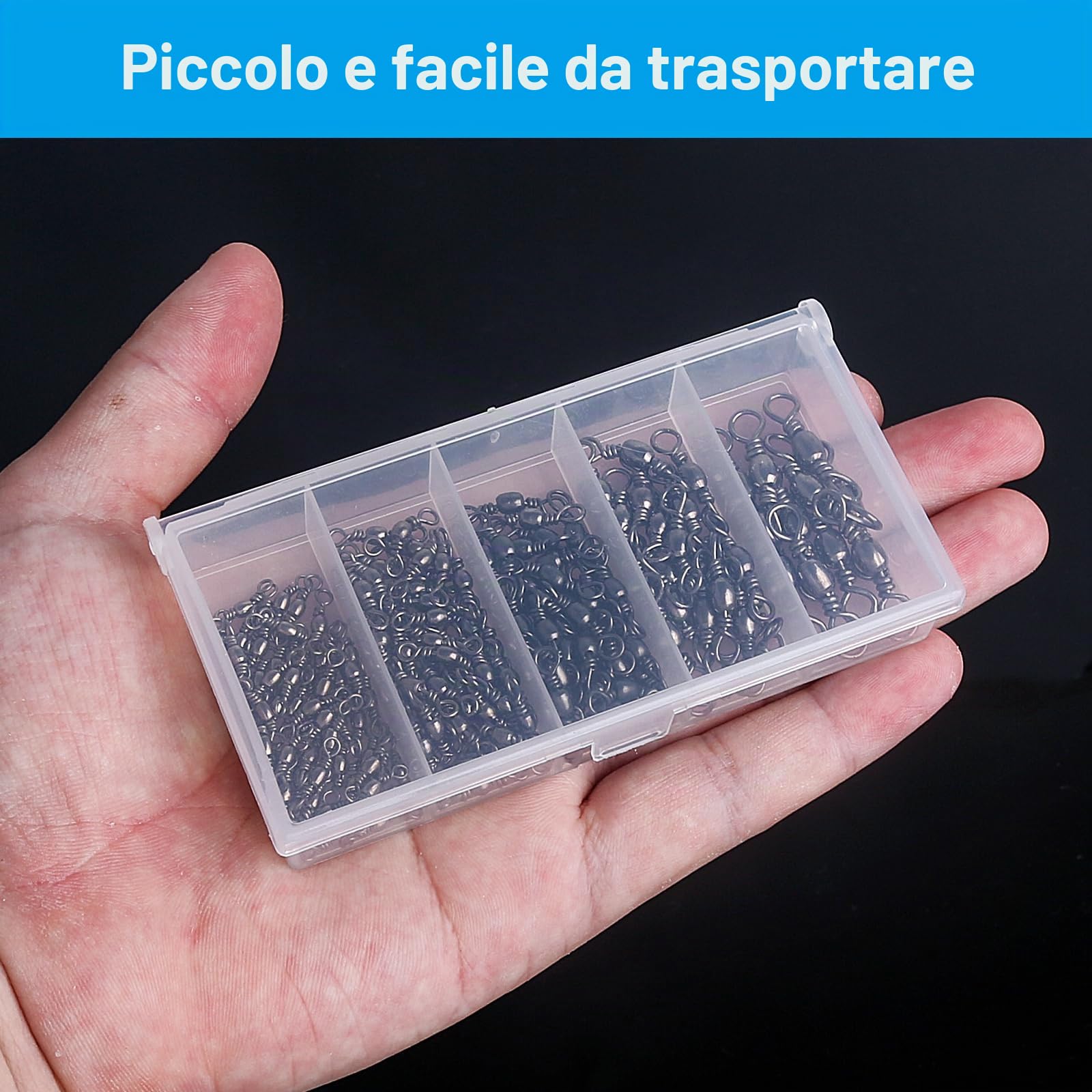 Realure 200 Pezzi Moschettoni Girelle Pesca Trota 5 Dimensioni Vortice da Pesca con Anelli Solidi Mulinello da Pesca Set Mulinello Vortice Pesca Accessori da Pesca Girella 6# 8# 10# 12# 14#
