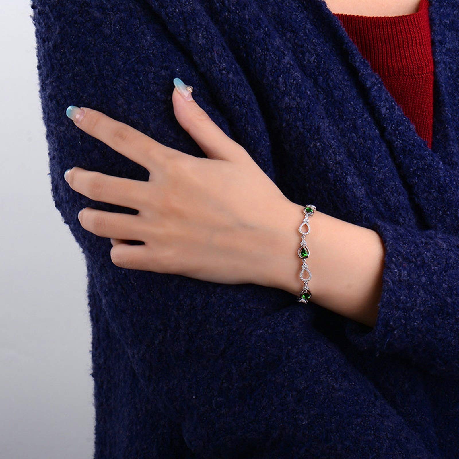 KnSam Pulsera de mujer de oro auténtico con colgante de gota de agua de oro blanco de 18 quilates, pulsera de boda para mujer con tsavorita y oro blanco, 750 Gold, Tsavorite