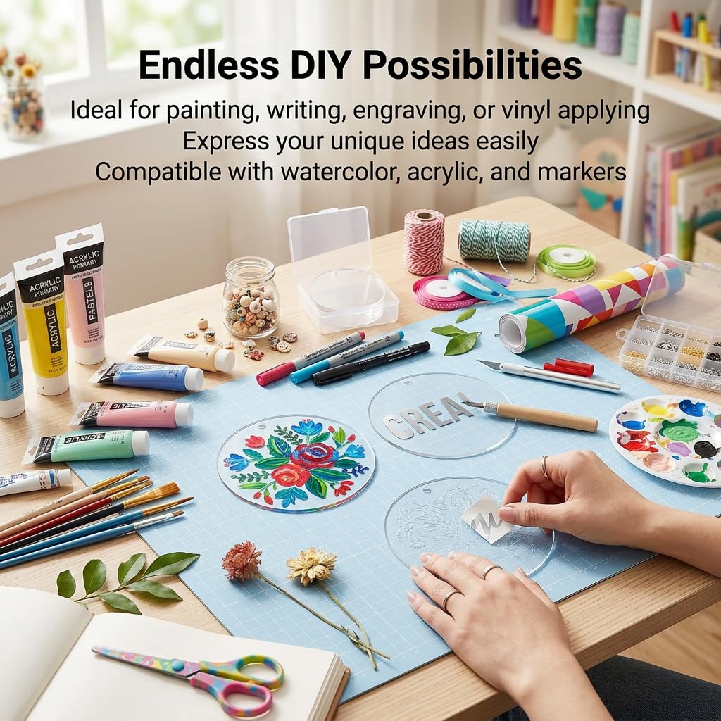 30 discos acrílicos redondos con agujero de 7,5 cm, placas de 1 mm de grosor, transparentes para plóter en blanco, placa de cristal acrílico para pintar, llaveros, manualidades y decoración de bodas