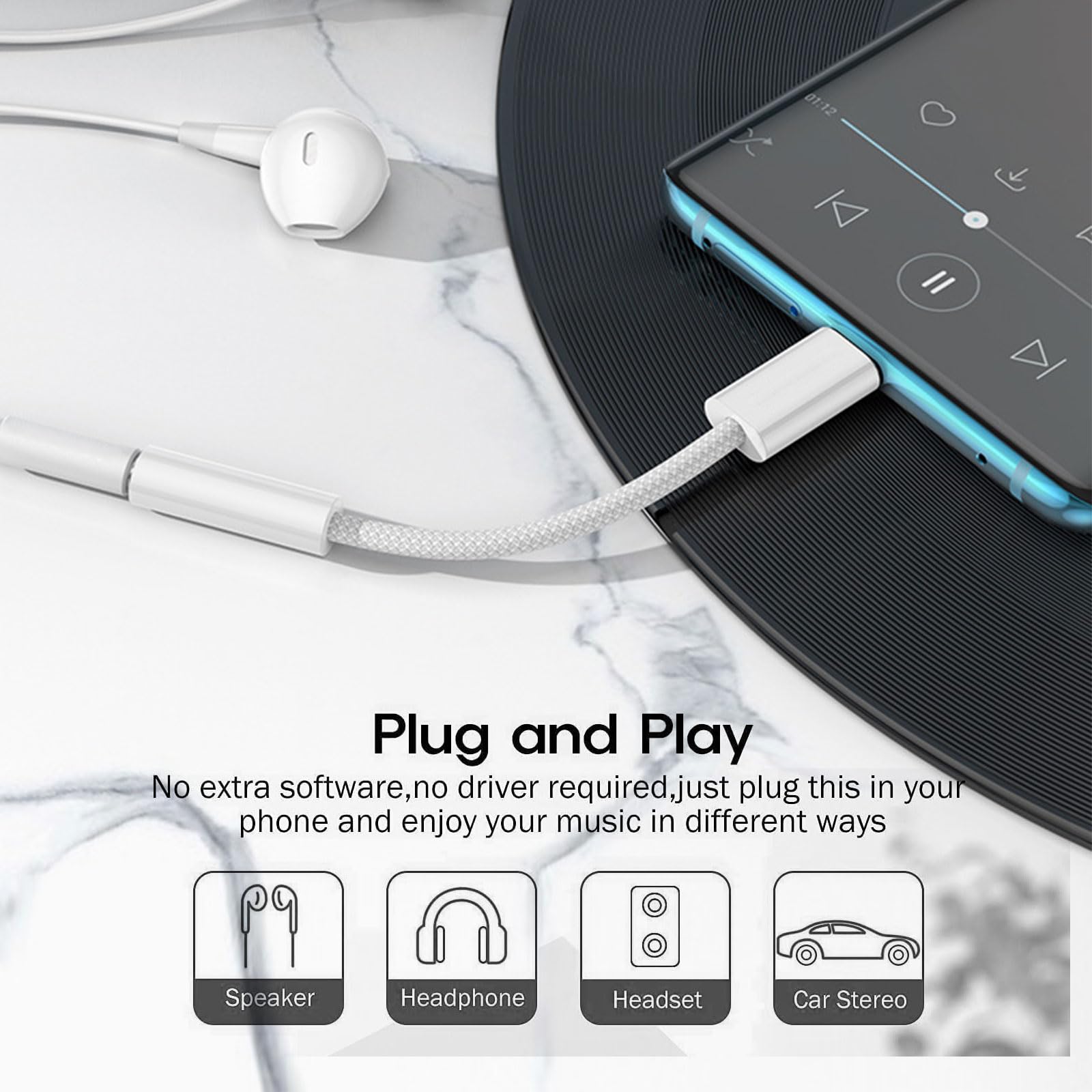 Adattatore da USB C a jack per cuffie femmina da 3,5 mm, cavo da USB C a Aux Audio Dongle compatibile con iPhone 16/15 Pro Max 16/15 Pro 16/15, Samsung Galaxy S24/S23/S22/S21 Ultra, iPad Pro, Pixel 8