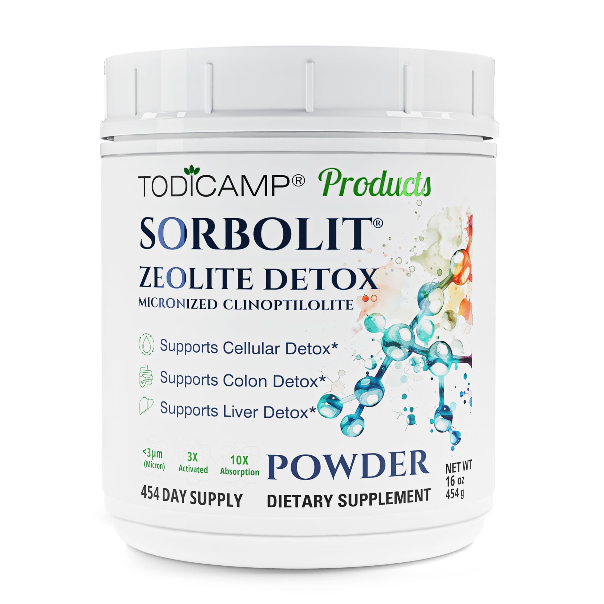 Sorbolit Zeolite Detox Powder - 1 lb Clinoptilolite Zeolite Powder Sorbolit- 1-2 µm for Cellular Detox - 454 Days Supply
