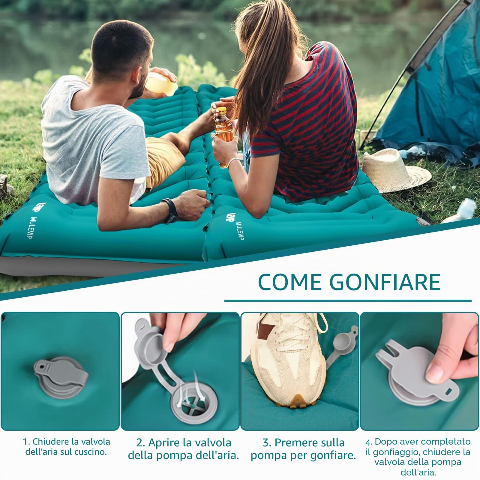 Materassino Campeggio Autogonfiabile, Materassino Gonfiabile Impermeabile, con Pompa Incorporata, 9cm Spessore per Backpacking,Viaggio,Campeggio,Spiaggia,All'aperto & Interno