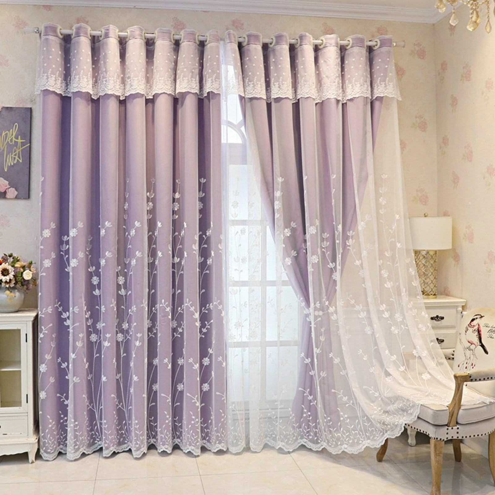 Rideau occultant fenetre violet 300x270 rideaux polyester dentelle a oeillets salon