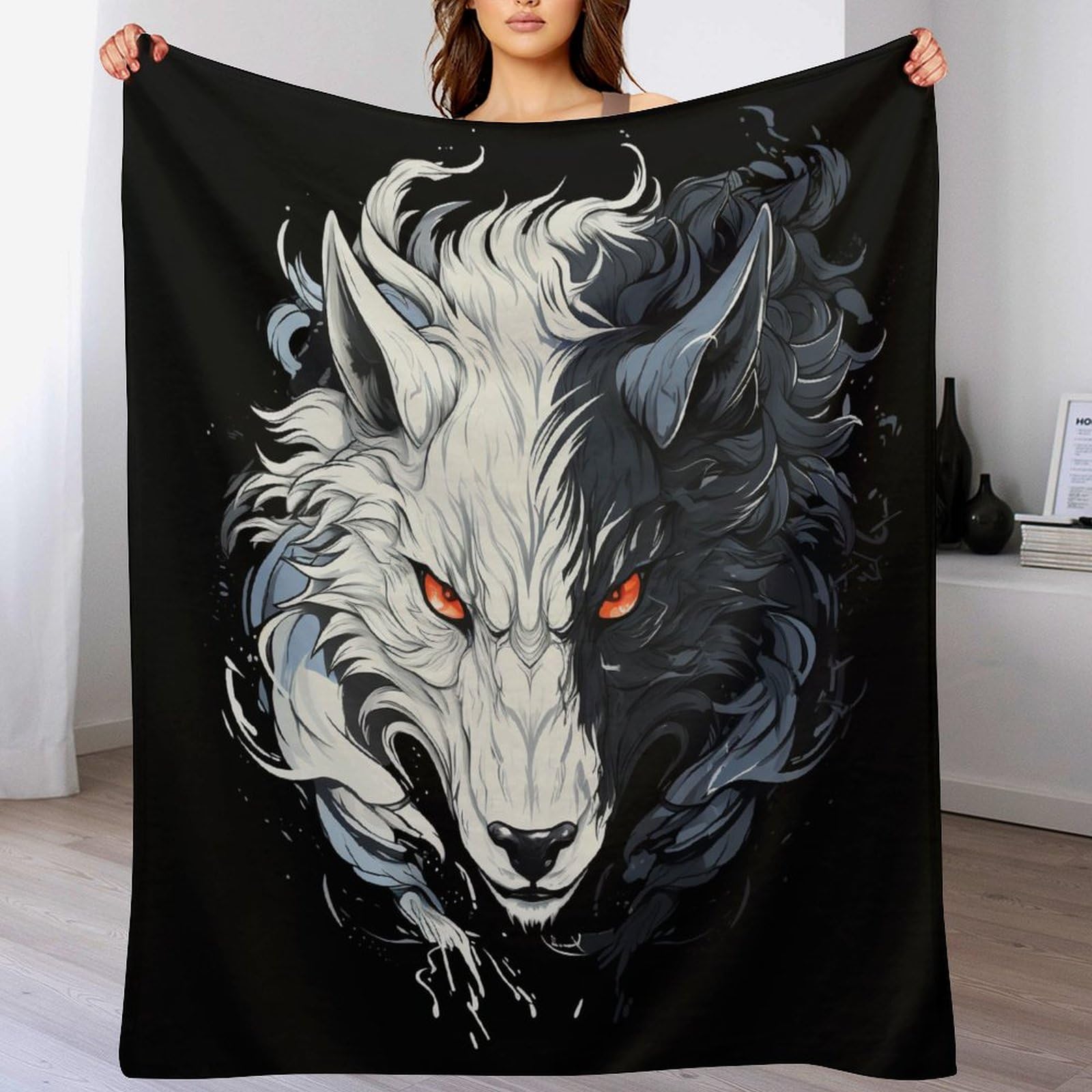 Couverture Polaire Loup Plaid Canapé pour Soirée Cocooning