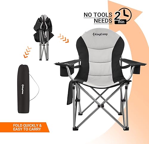 Miniatura 6 de KingCamp Sillas de campamento con soporte lumbar con bolsa enfriadora, silla de campamento plegable acolchada para adultos con reposabrazos