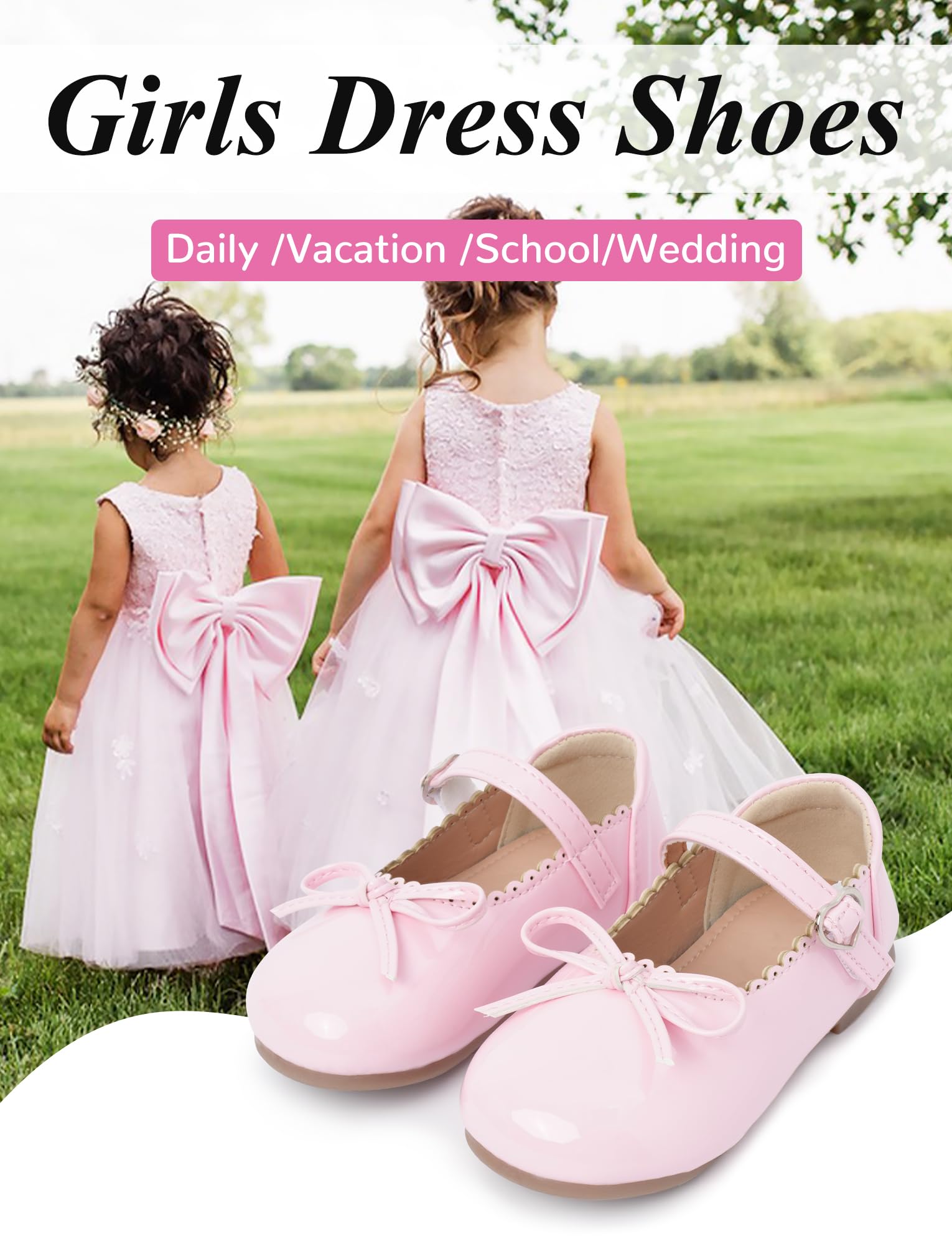 Chaussure Mary Jane Filles Enfants Chaussures Plat de Princesse Antidérapante avec Nœud Chaussure en Cuir Brillant 21-30 EU