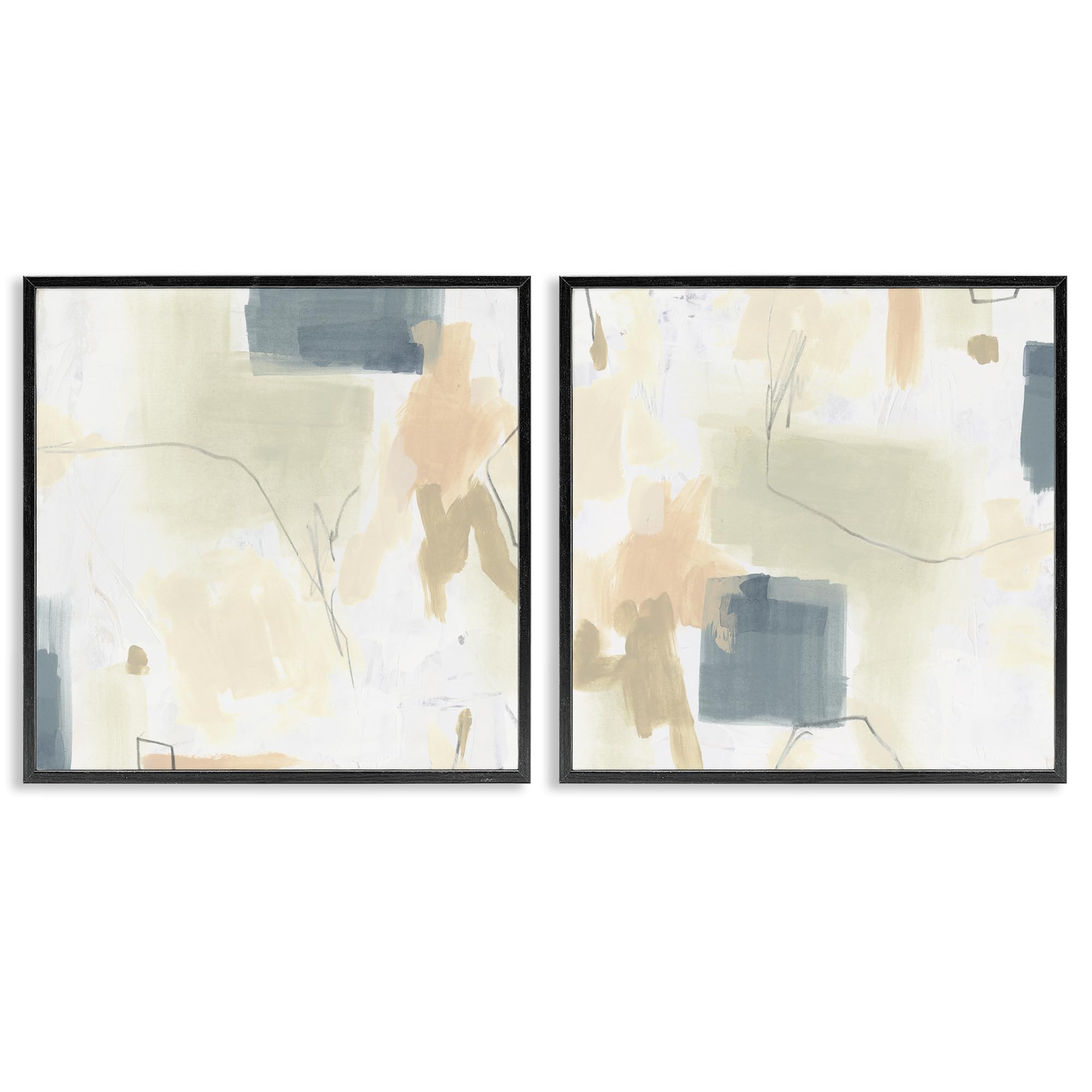 Stupell Industries 'Muted Plaster Line', 2pc Framed Giclee Art Set 2, Black, 17 x 17, Ready to Hang Picture Décor, USA Made, By Artist June Erica Vess