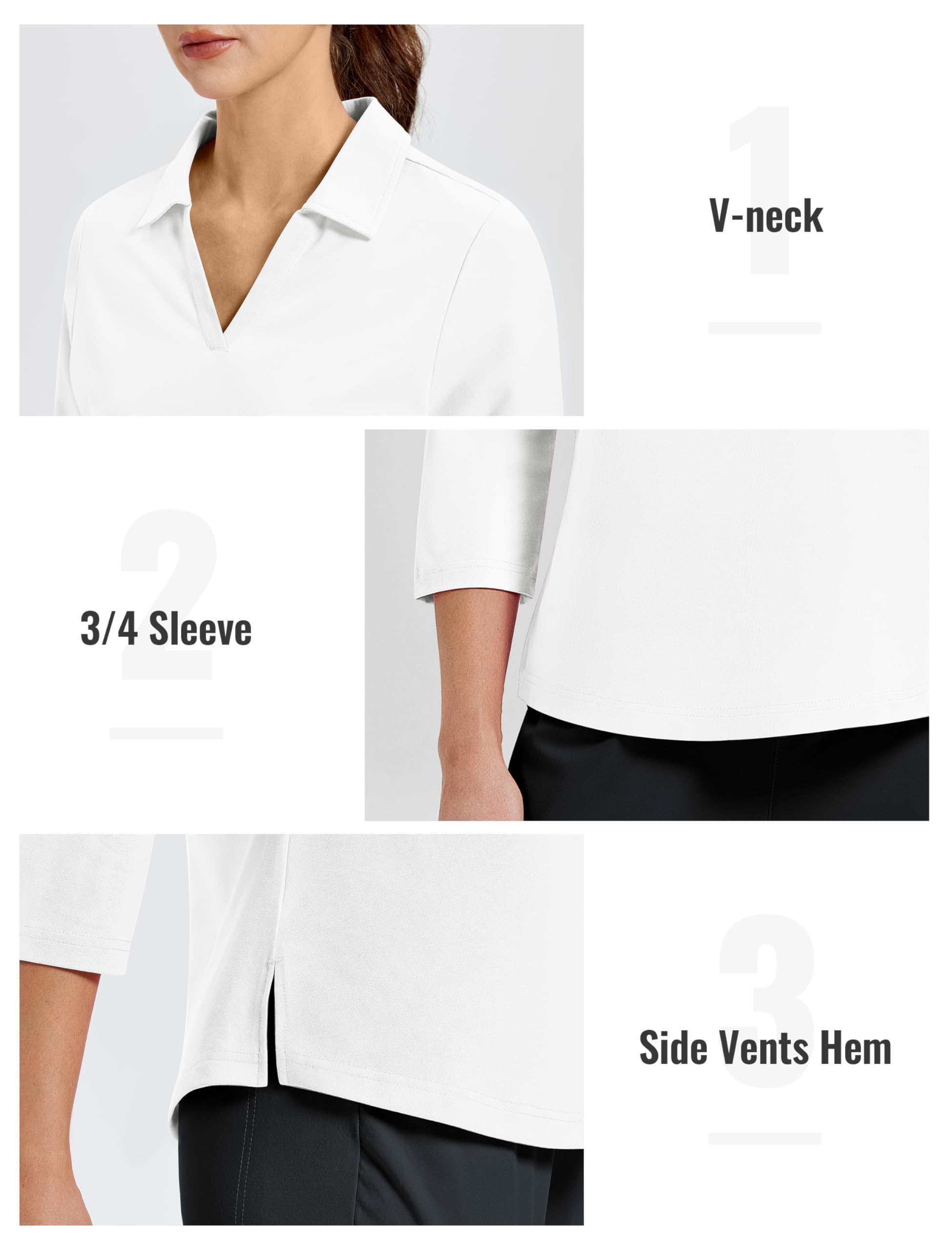 MoFiz Polo da Donna a 3/4 Maniche Cotone UPF50+ Golf Camicia Lavoro Sportiva Top
