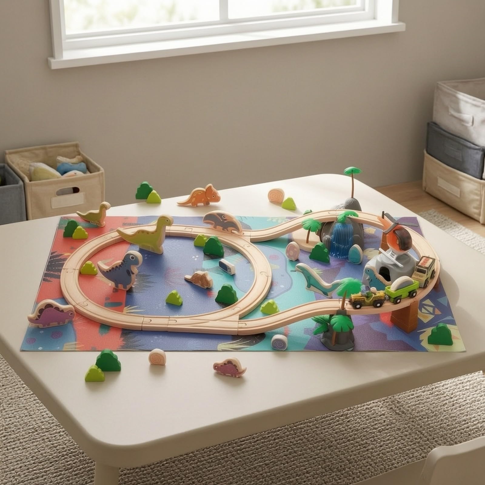 Trenino di Legno Interlocking | Educativo, Set Ferrovia in Legno per Bambini, Set Treno con Accessori, Cameretta, Asilo, Scuola Dell'infanzia