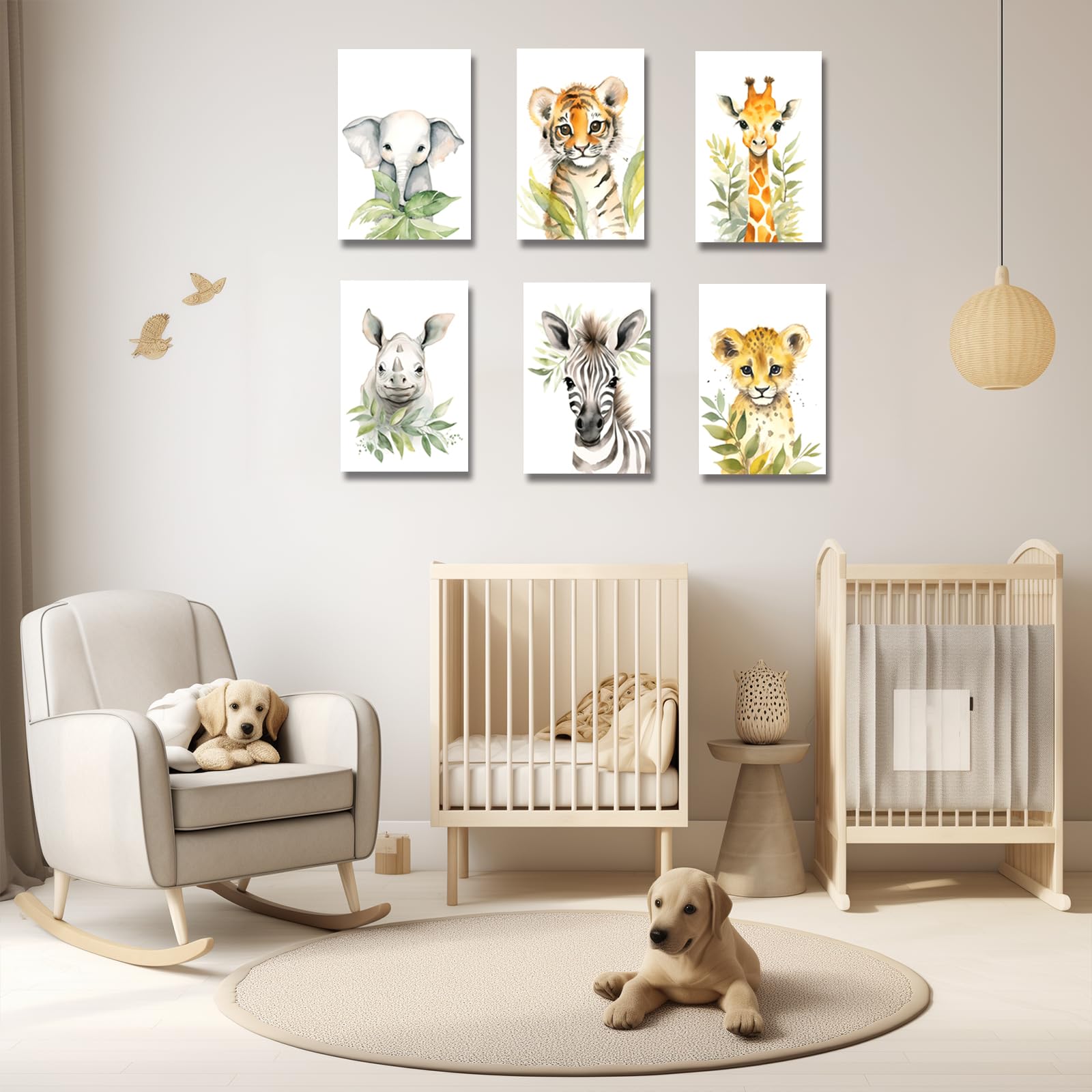 Set Di 6 Poster Su Tela Per Cameretta, Tema Safari Con Elefante E Giraffa, 20x25 Cm, Senza Cornice, Decorazione Parete Bambini - 3