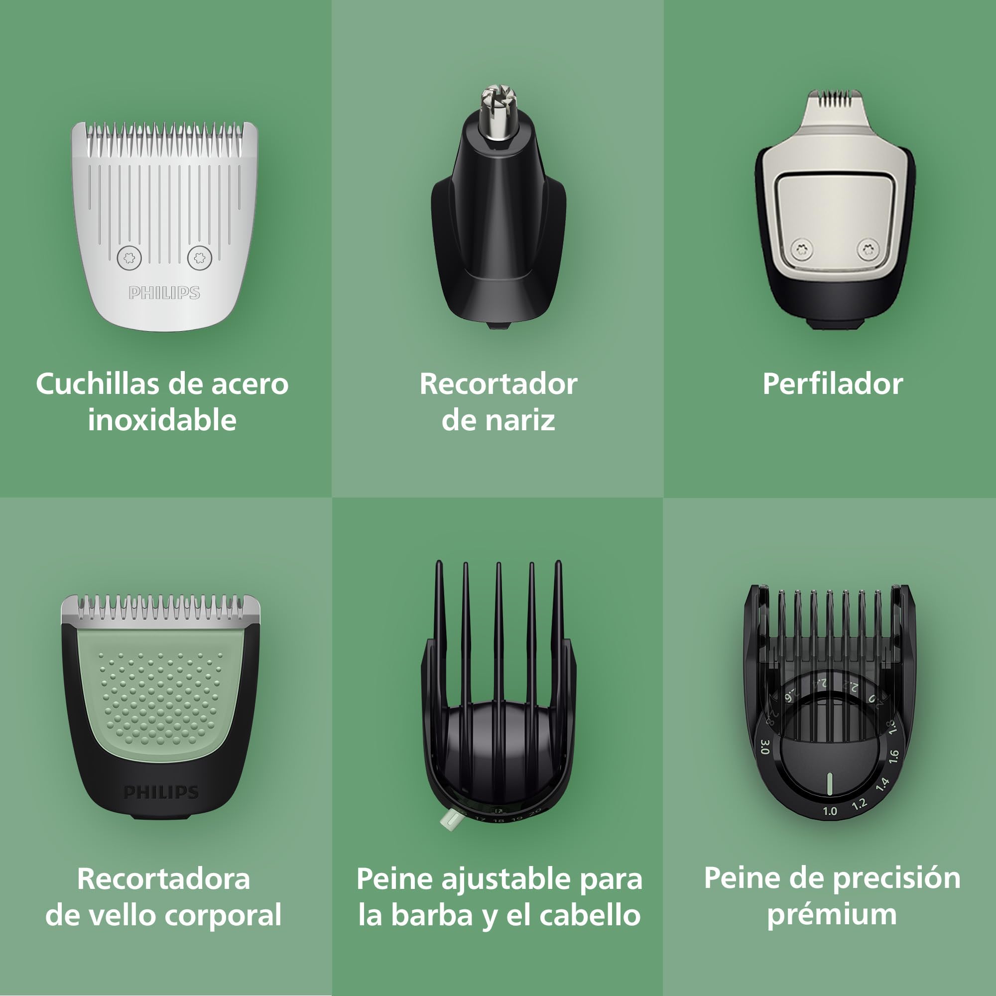 Philips Recortadora todo en uno de 16 en 1 Serie 7000 - Afeitadora y cortapelos hombre para rostro, cabeza y cuerpo, cuchillas de acero autoafilables, 21 longitudes, recargable, MG7931/15