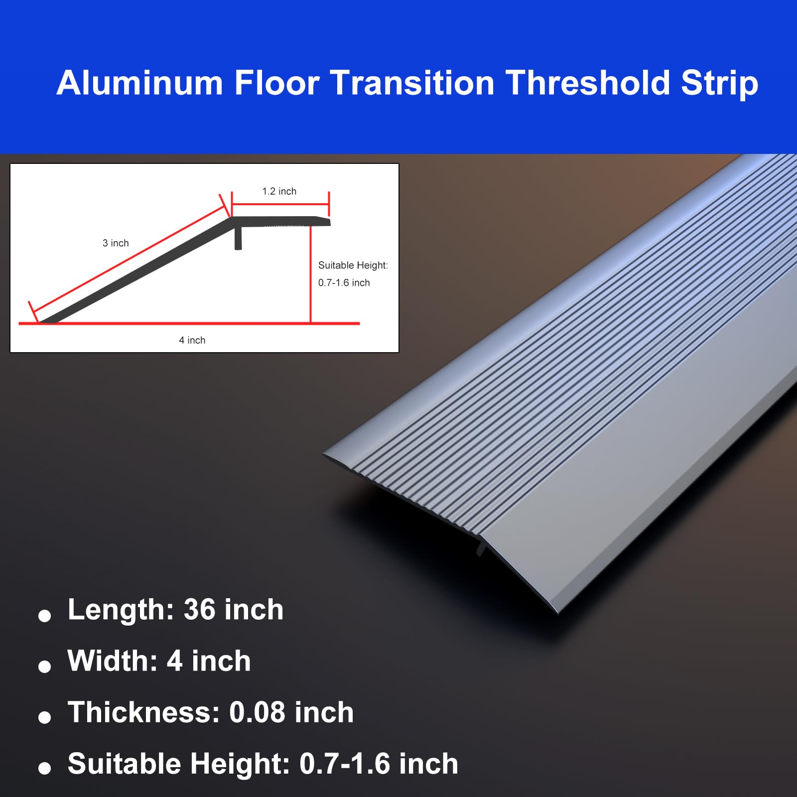 Snapklik.com : Aluminum Floor Transition Strip - 36 Inch Ramp Reducer ...