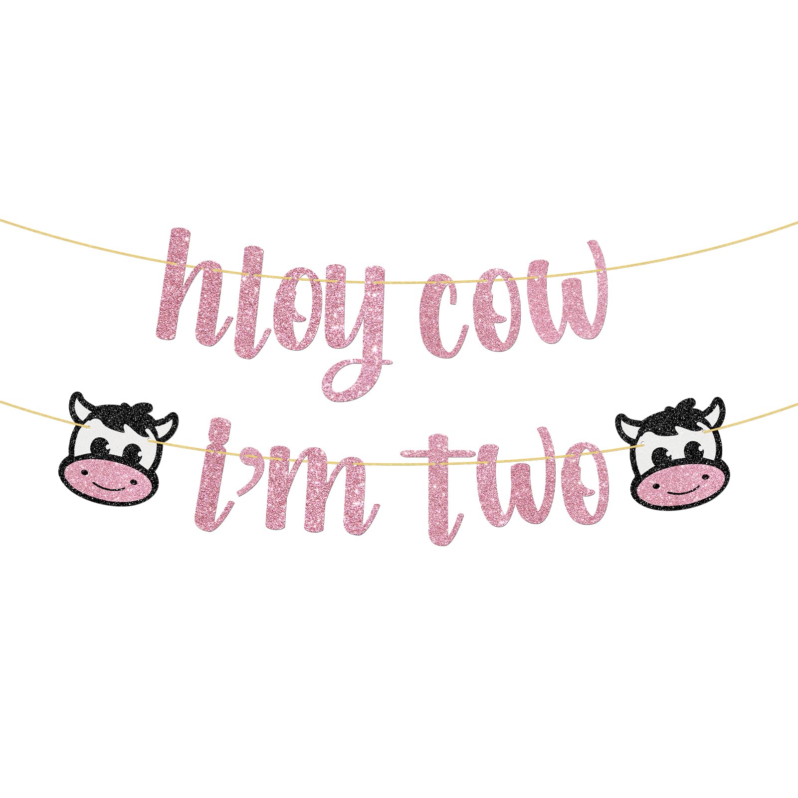 WeBenisonHoly Cow I'm Two Banner Farm Animal 2nd Birthday Party Birthday Banner Cowgirl Birthday Party Decoration Supplies Pink Glitter