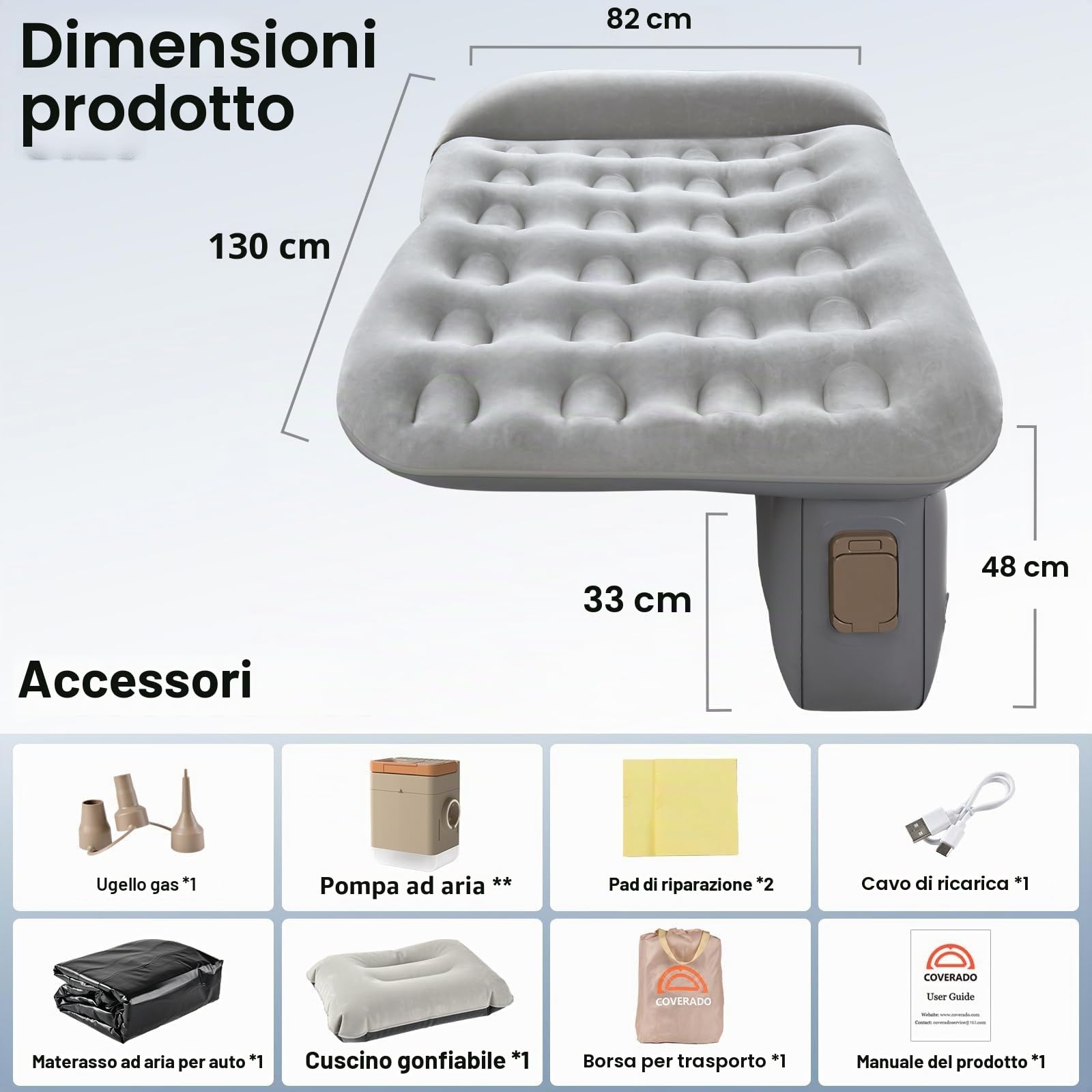 Materassi ad aria per auto Sedile posteriore, Portatile Letto Gonfiabile senza fili con pompa d'aria integrata, Universale Materassino per Sedile dell’auto adatto alla maggior parte dei SUV dell'auto
