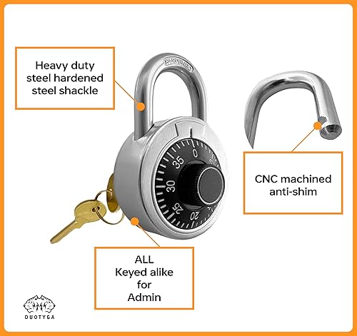 Miniatura 2 de Candado de combinación con llave, paquete de 2 llaves a juego con 2 llaves iguales, cerradura de combinación para caja de herramientas, casillero
