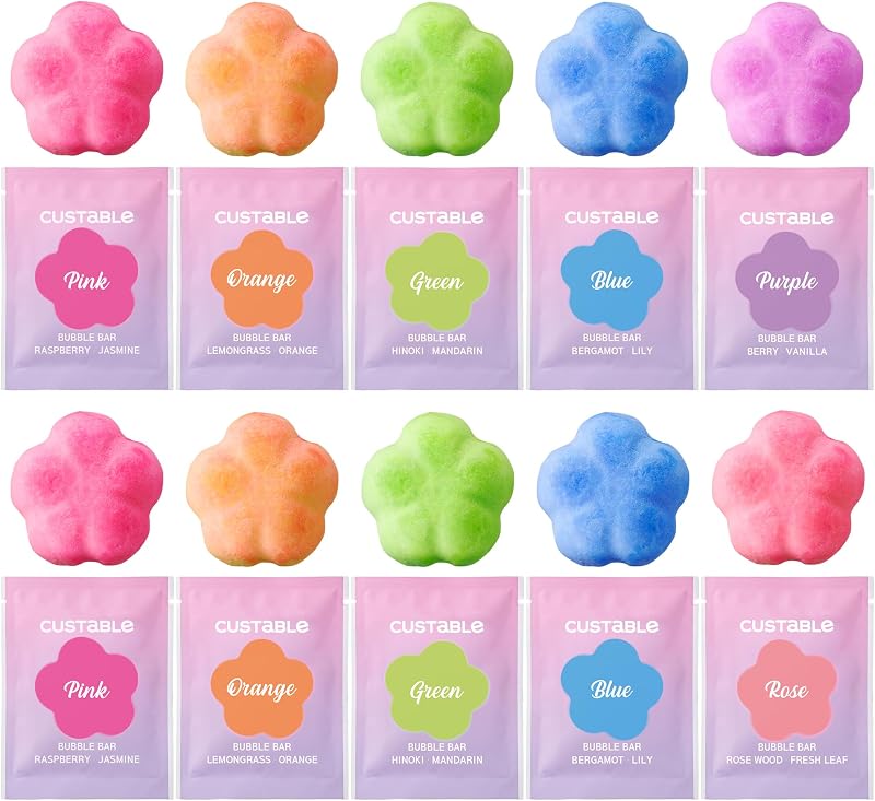 CUSTABLE Conjunto com 10 barras de espuma para banho, manteiga de karité, 6 fragrâncias, embalagem individual e rede para espuma