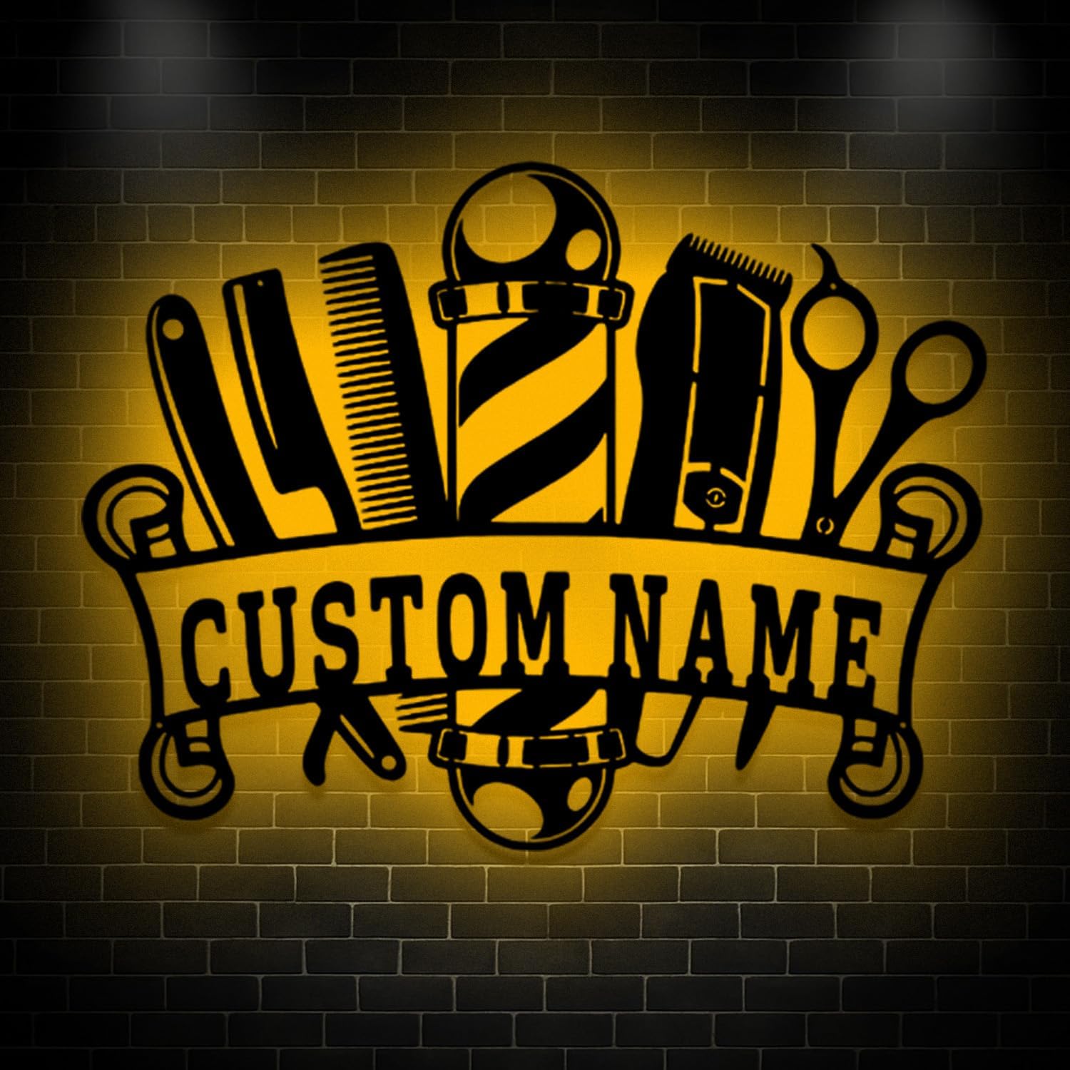 Personalized Barber Metal Sign with LED Light, Custom Barber Wall Art, Gift for Hairdresser, Salon Metal Decoration, Xmas Gift for Hair Stylist, Birthday Keepsake, Babershop Decoration