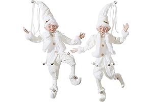 Set of 2 White Cozy Knit Posable Raz Elves