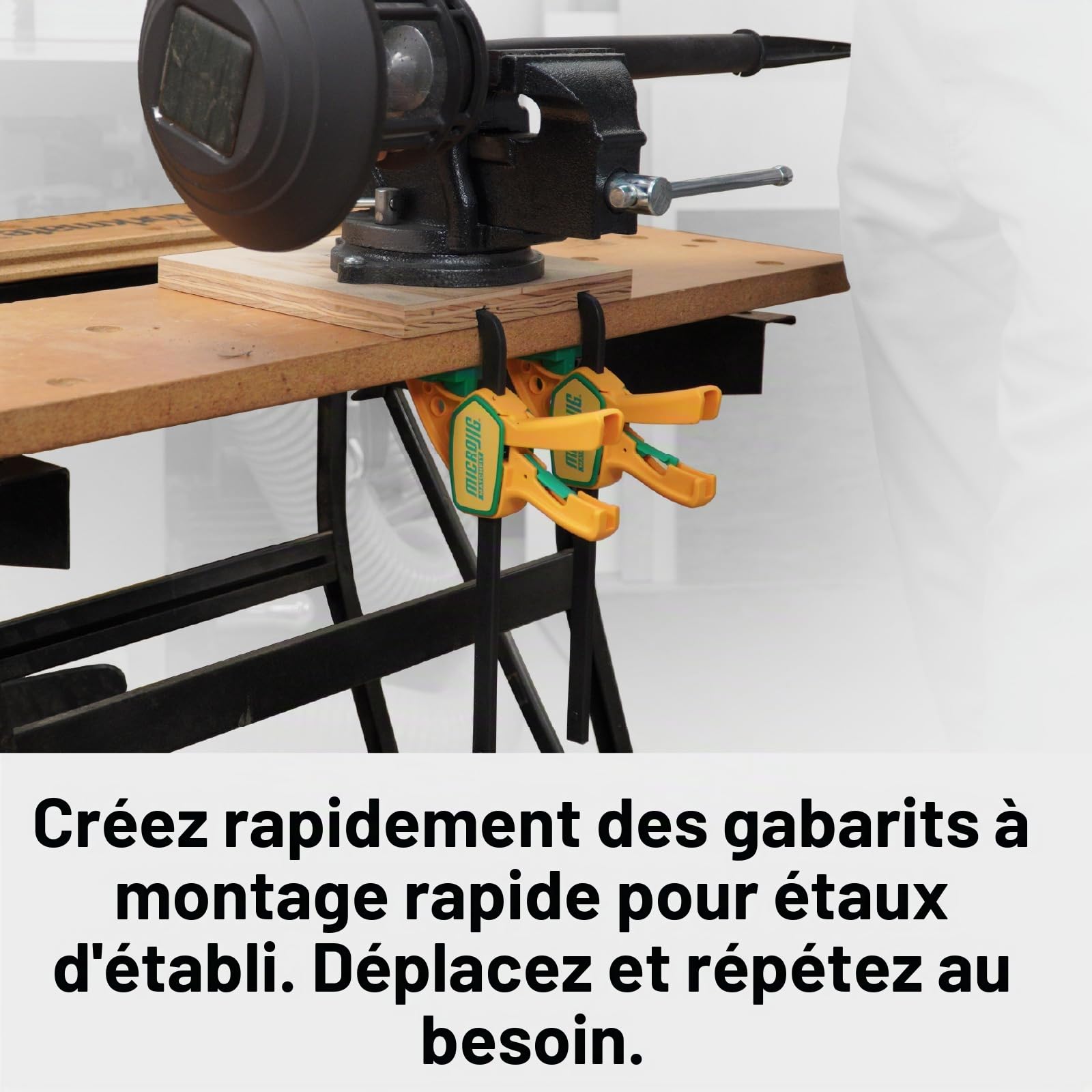 MICROJIG MATCHFIT Grr-rip – Lot de 2 colliers de serrage à queue d'aronde, compatibles avec les rails à queue d'aronde, à action compressible, pour gabarits, luges, établis, DVC-625QCK2, jaune