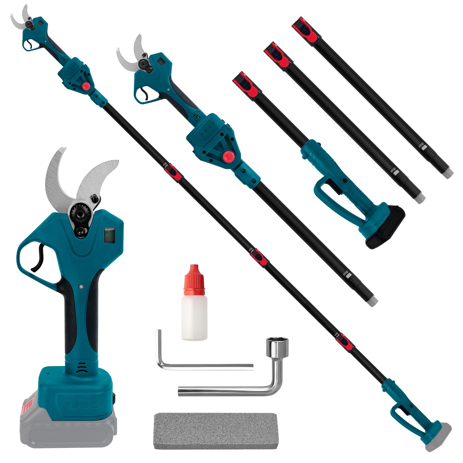 Tijeras de podar eléctricas, con barra de extensión de 2,2 m, apertura máxima de 65 mm, diámetro de corte de 40 mm, tijeras telescópicas 2 en 1, compatible con Makita 18 V, para cortar árboles (sin
