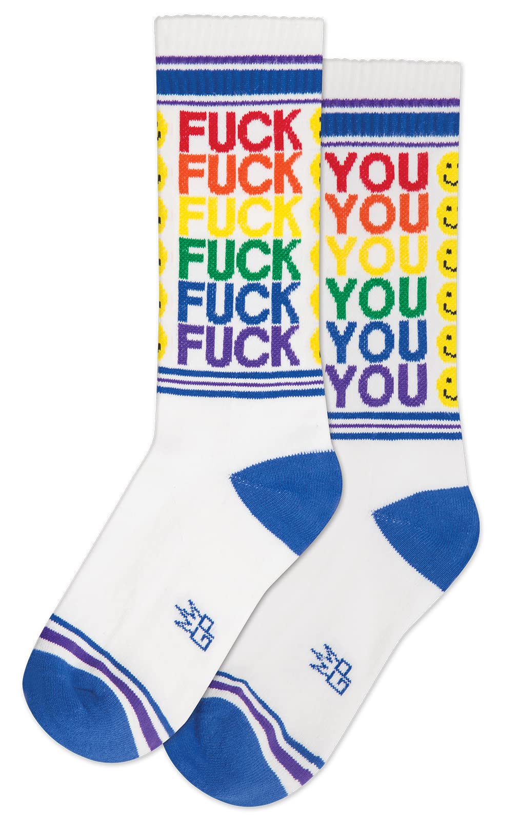 Gumball Poodle -Fuck You/Happy Face Ribbed Gym Socks, O/S, White