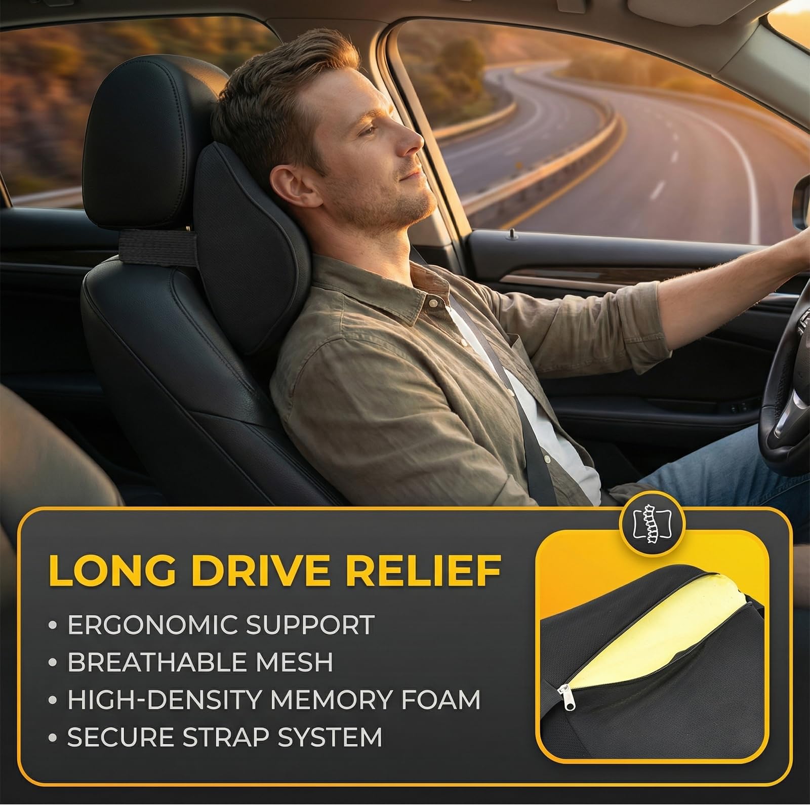 Auto Nackenkissen, Kopfstützenkissen aus Memory Foam Reisekissen Auto Reise Nackenkissen Weichheit Kopfstütze Kissen mit Verstellbarem Riemen für Fahren Büro Gaming Sitz, Schützen Sie Halswirbelsäule