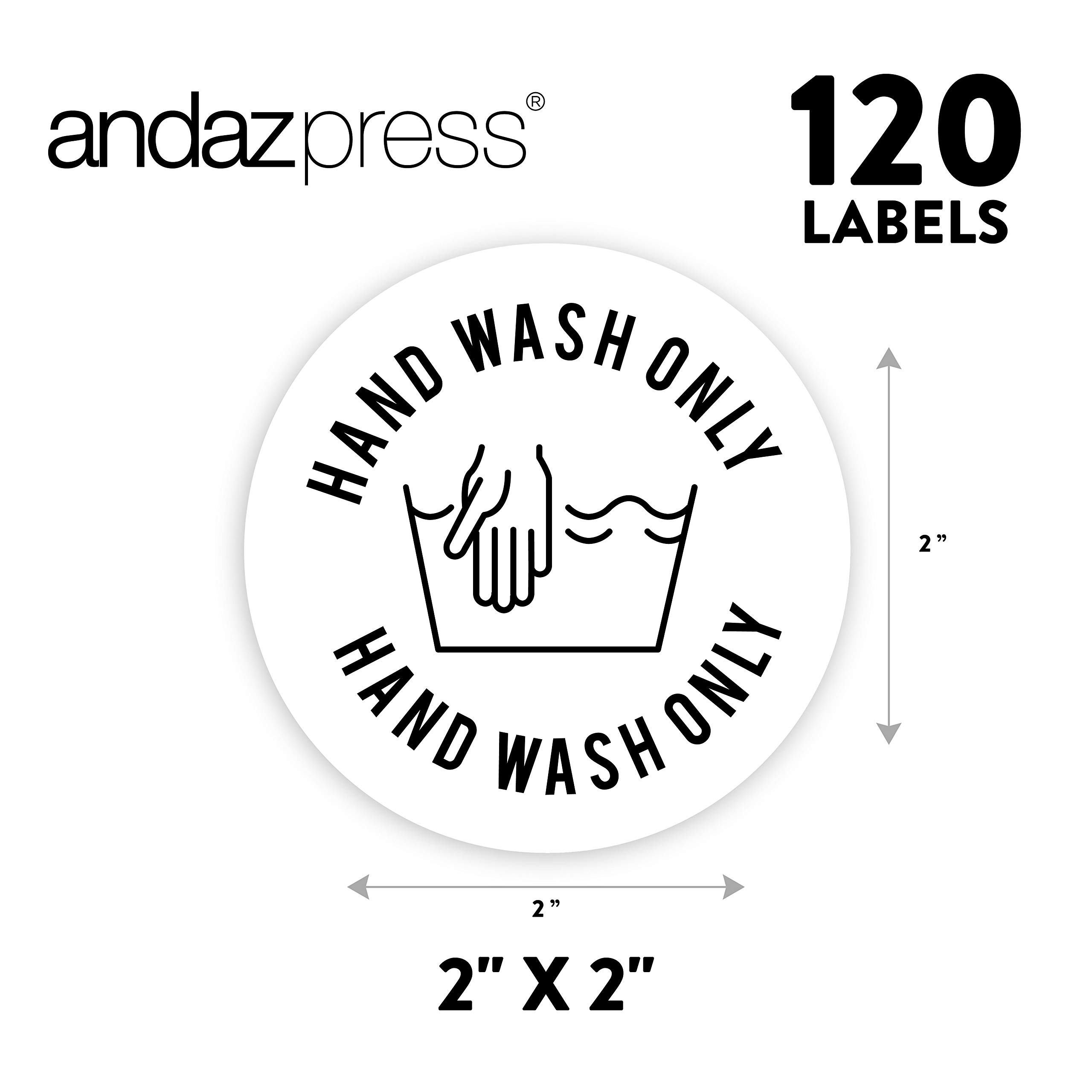 Andaz Press - Etiquetas adhesivas redondas para pequeñas empresas, 120 unidades, solo lavado a mano, pegatinas de embalaje