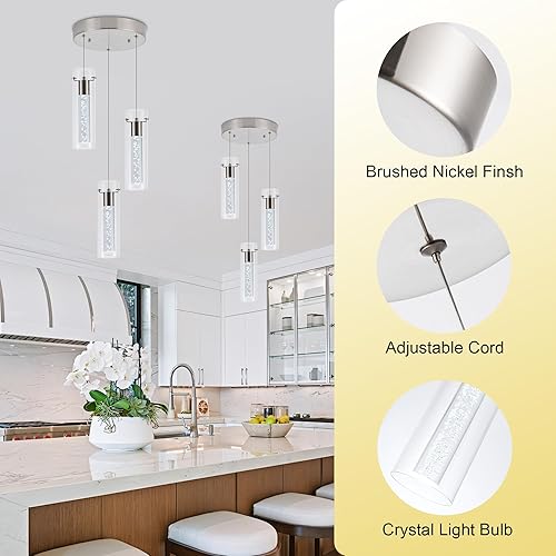 Miniatura 55 de Lámpara de techo colgante, iluminación LED de cocina, luces colgantes de cristal para isla de cocina, lámpara colgante de cocina moderna con vidrio