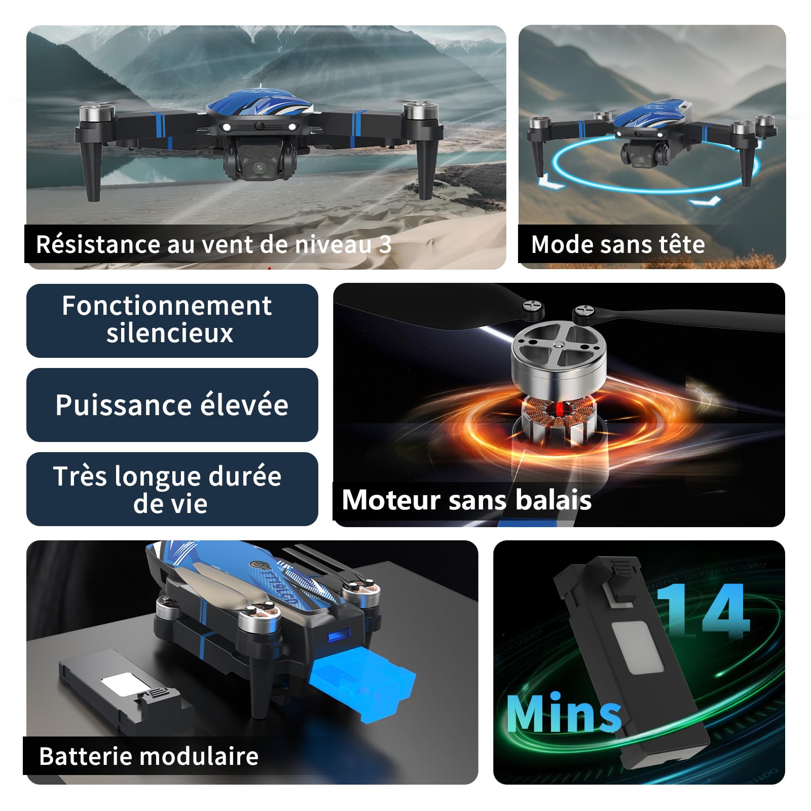 Drone avec Caméra pour Adultes 4K, Écran LCD Télécommande FPV Vidéo Mini Drone Moteur Brushless, Évitement d'obstacles à 270° Figures 3D, RC Quadricoptère Pliable pour Débutants Carte SD jusqu’à 32 Go