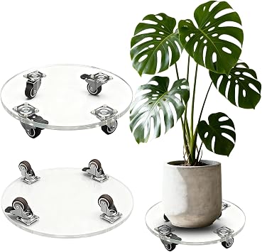 Kilitlenebilir Tekerlekli Şık Akrilik Saksı Rafı - İç/Dış Mekan için 35 cm Şeffaf Yuvarlak Saksı, Dayanıklı Bahçe Saksısı, Veranda ve Ev Dekorasyonu için Mükemmel
