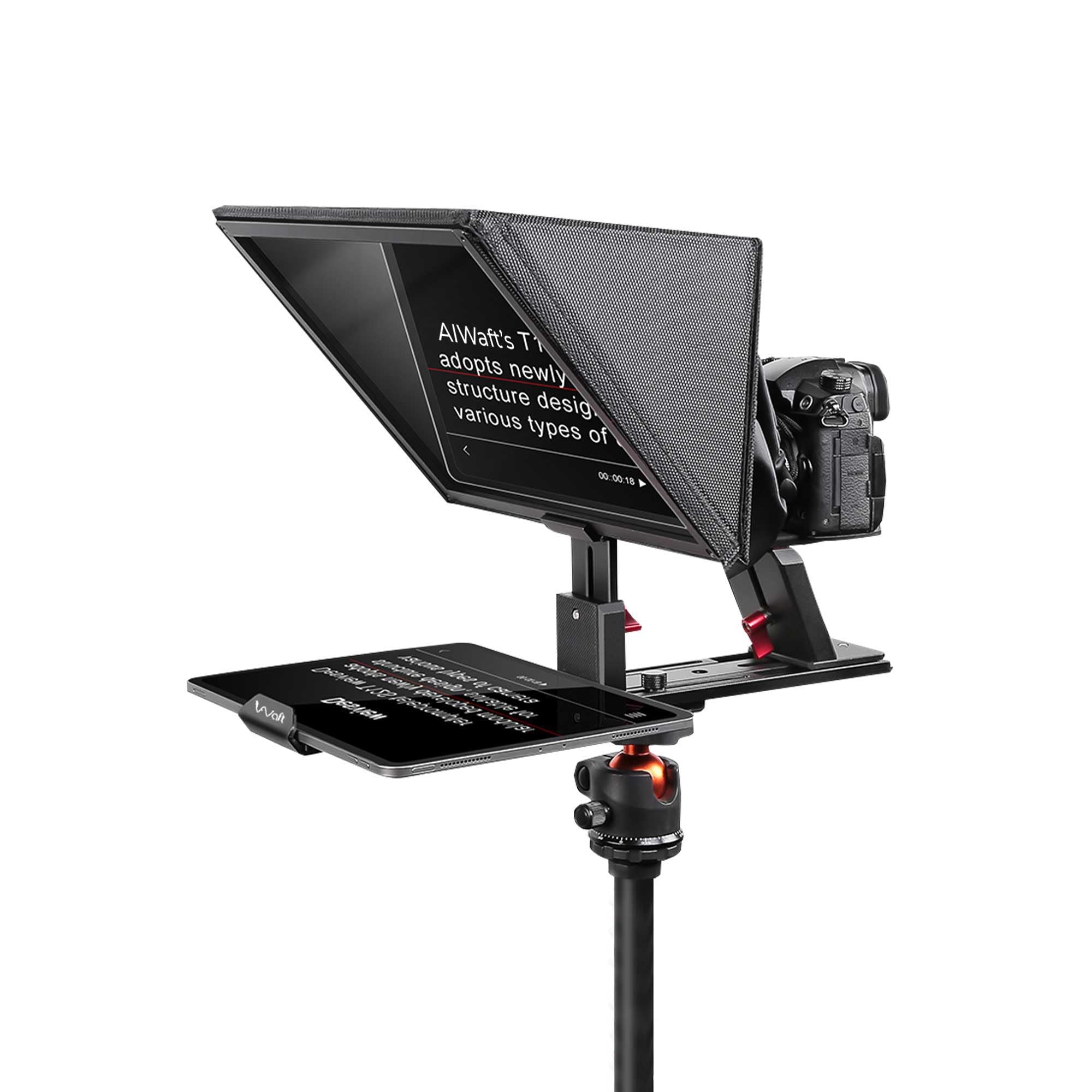 AIWaft ALWT12XS 12.9" All-Metal Teleprompter with Bluetooth Remote & App Control | Compatible with iOS/Android App On iPad, Smartphone & DSLR | Foldable with Carry Case for Video Shooting