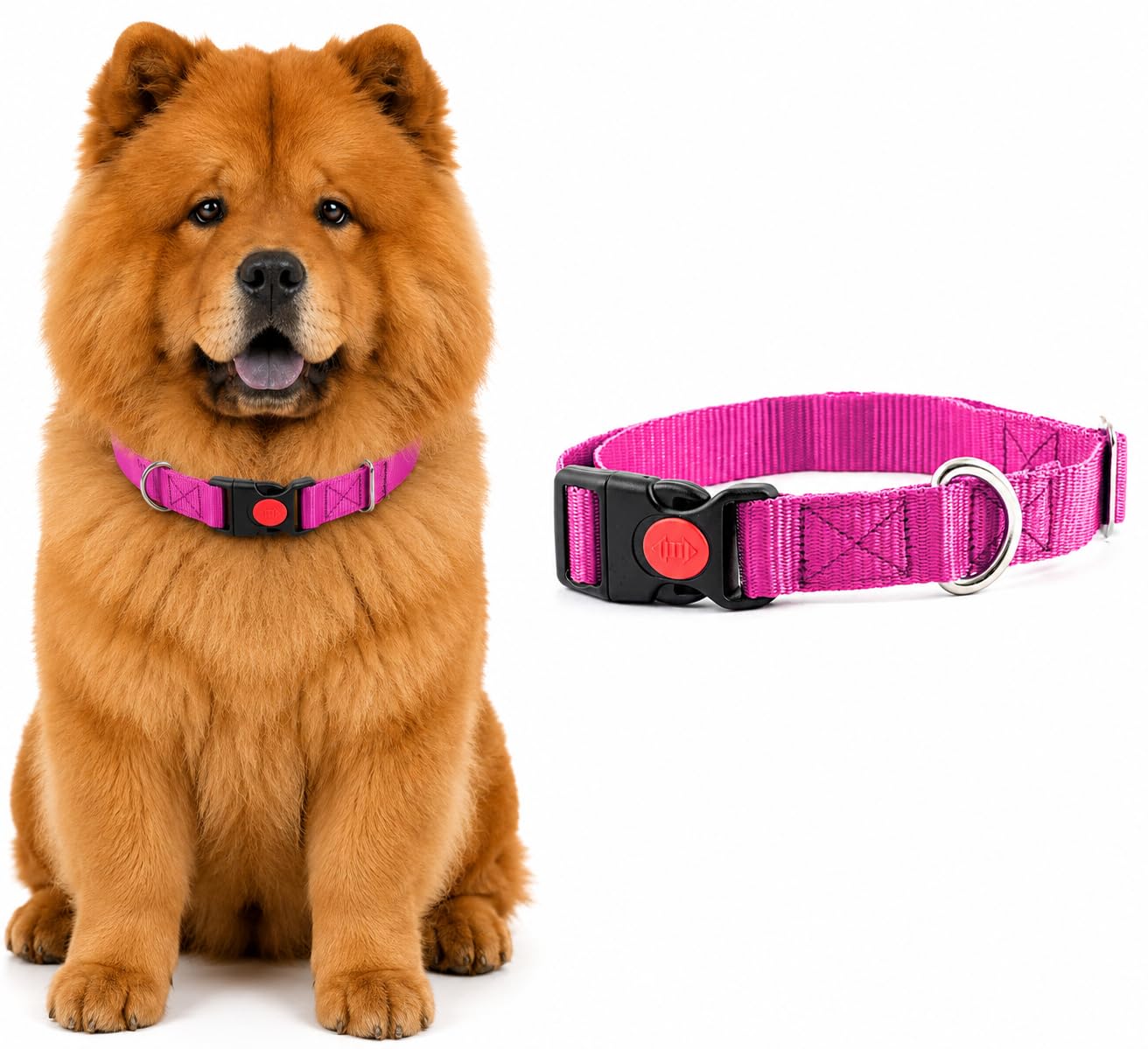 Adil’S Dog Collar for Small Medium & Large Dogs, Adjustable Nylon Dogs Collar with Quick Release Strong Plastic with Lock Buckle(Width:1 inch), Colour: Pink, Size: M-image-3